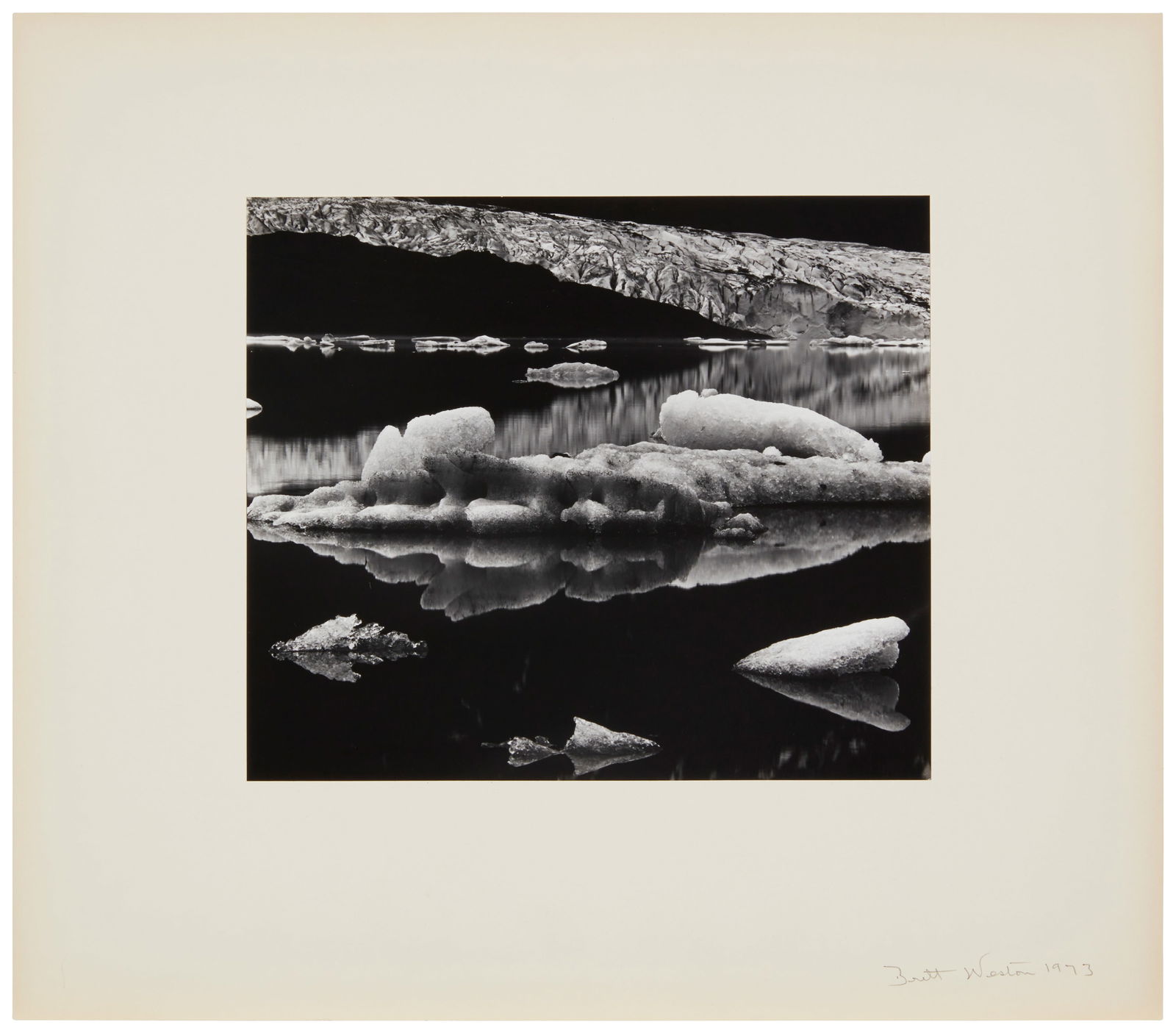 Brett Weston (1911-1993), "Mendenhall Glacier," 1973, Gelatin silver print on paper mounted to mat (1 of 4)