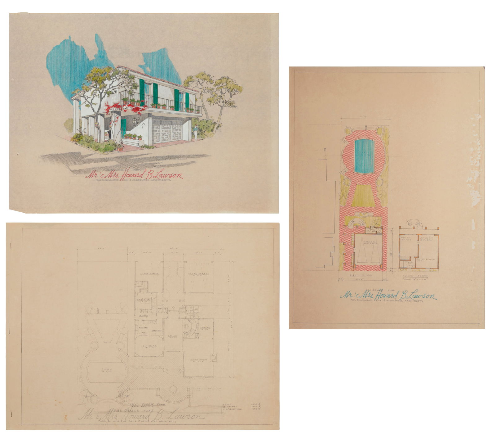 Paul Revere Williams (1894-1980), Architectural drawing and three blueprints for an unrealized (1 of 5)