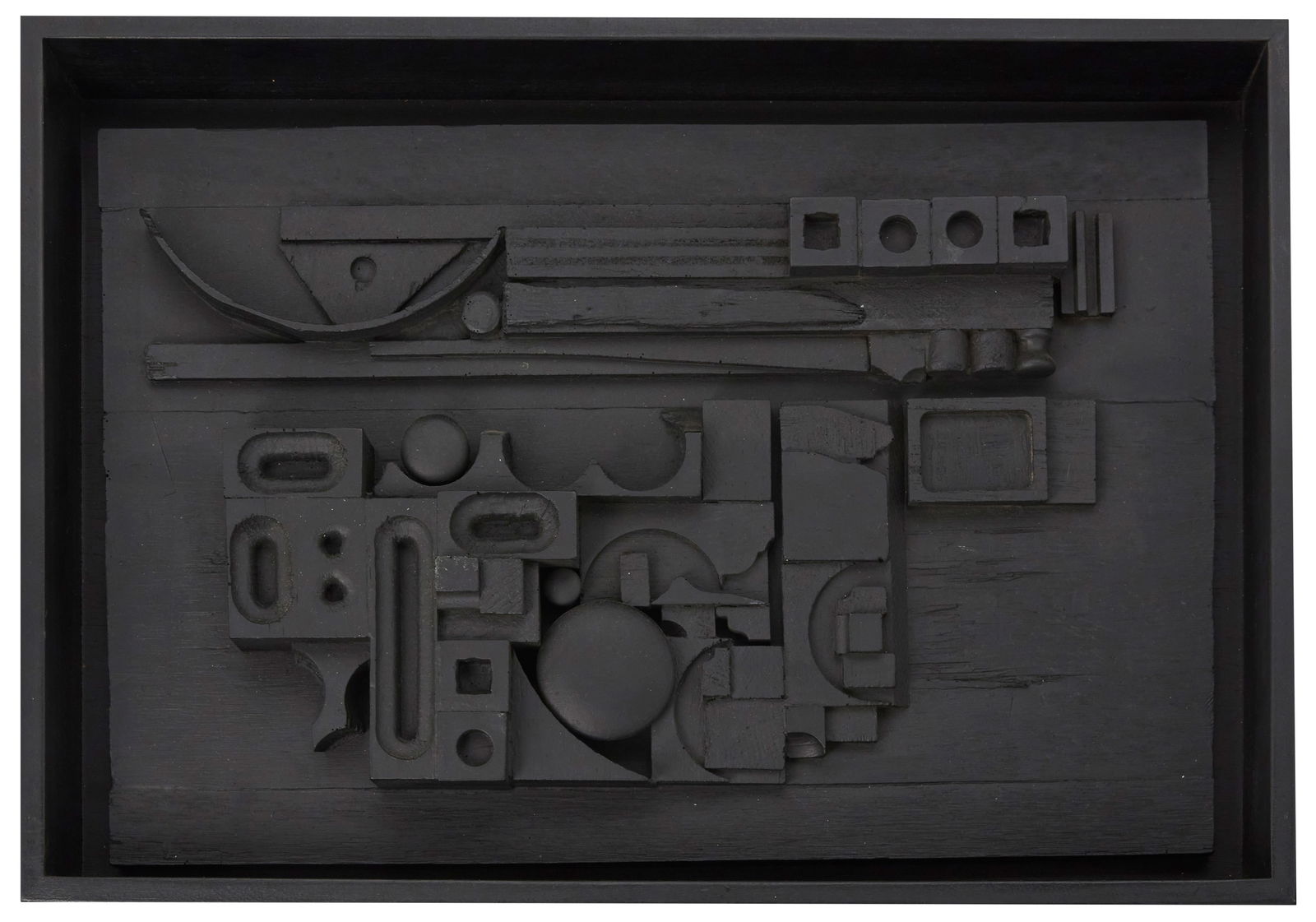 Louise Nevelson (1899-1988), "Sun-Set," 1981, Black polyester resin multiple, 12.5" H x 18" W x 2.5" (1 of 7)