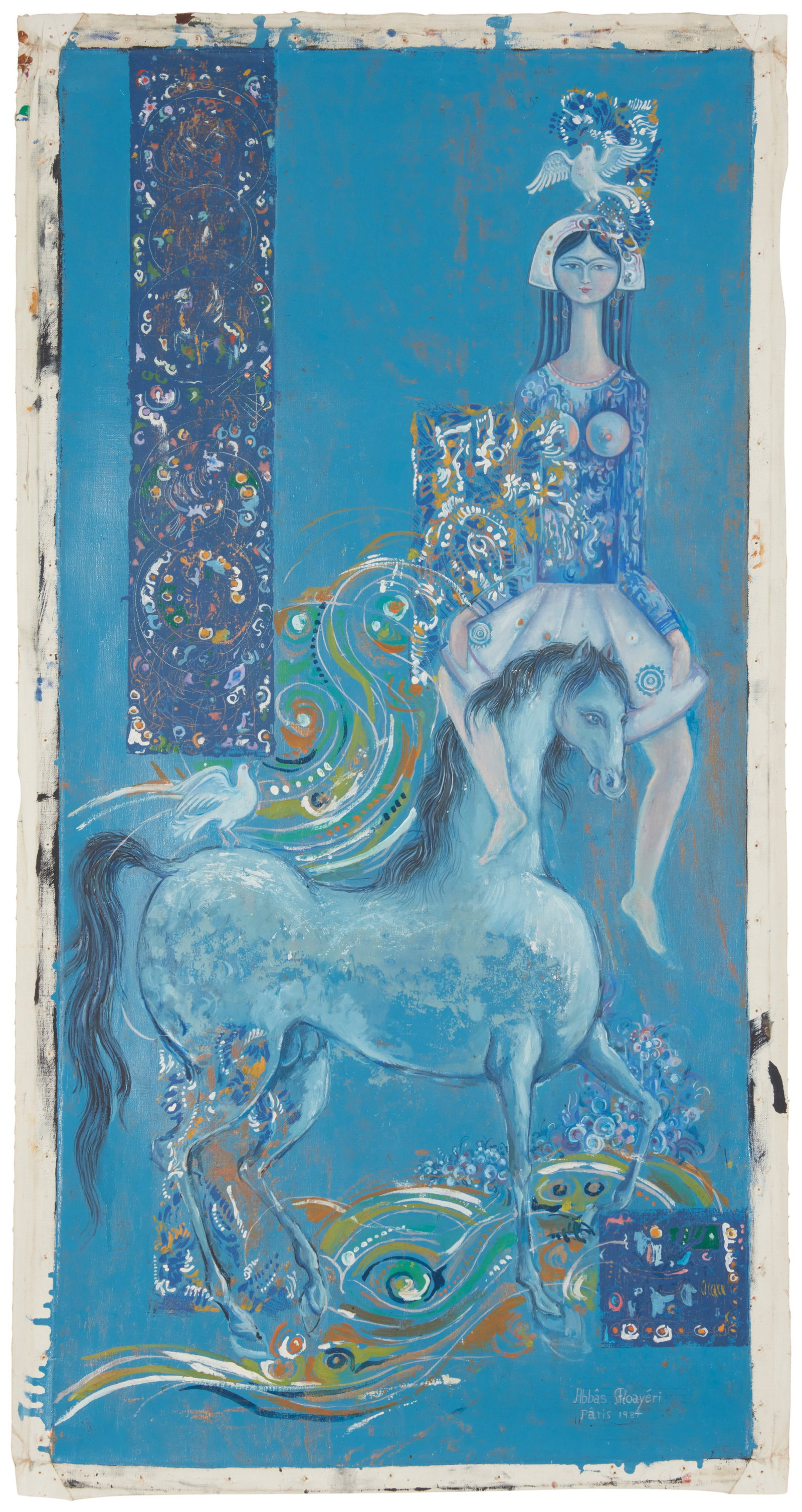 Abbas Moayeri (1939-2020), "Femme a cheval," 1984, Oil on canvas, Image: 39" H x 19.5" W; Canvas:: Abbas Moayeri (1939-2020) "Femme a cheval," 1984 Oil on canvas Signed and dated lower right: Abbas Moayeri; titled verso Image: 39" H x 19.5" W; Canvas: 41" H x 22" W