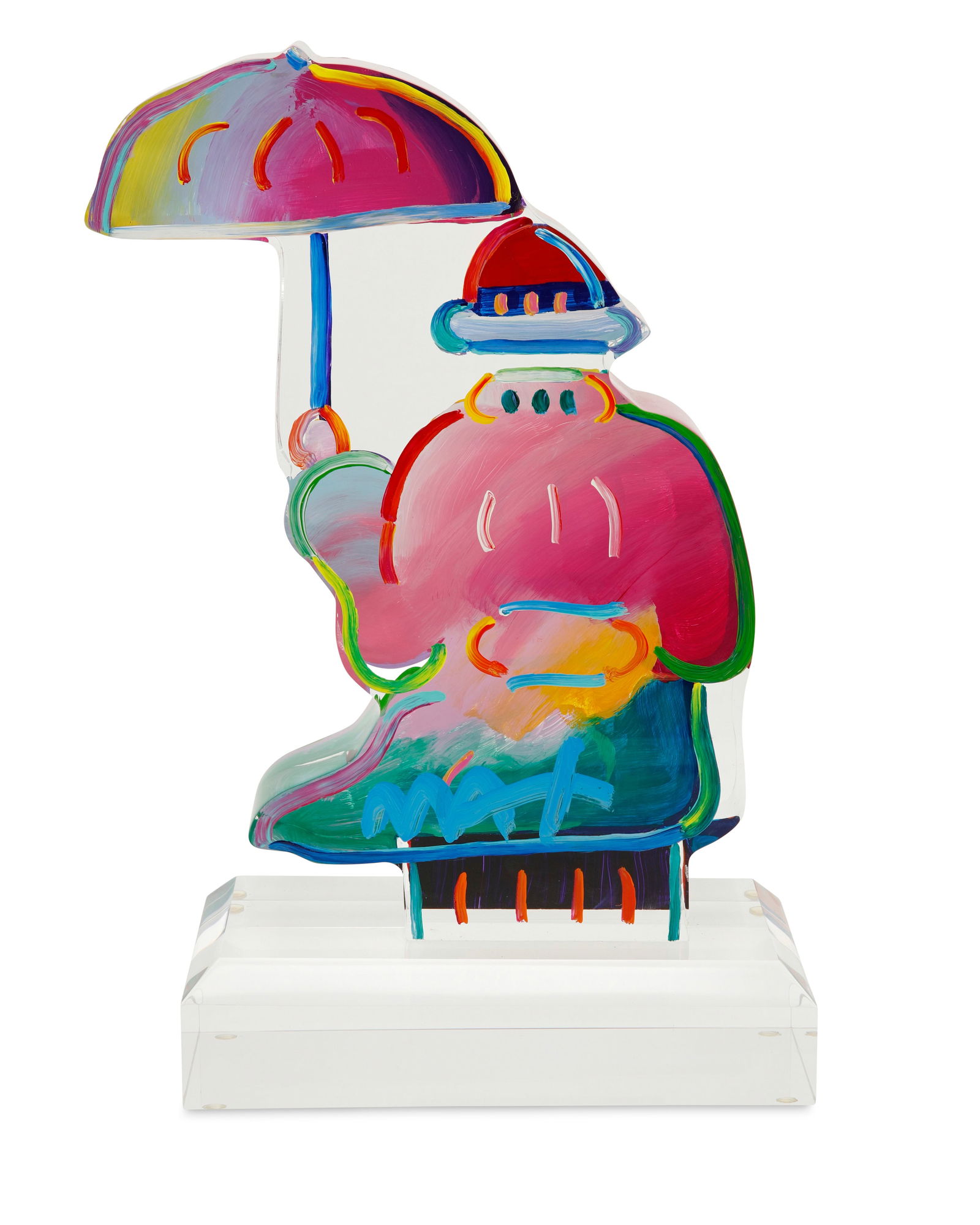 Peter Max (b.1937), "Umbrella Man," 2018, Acrylic and paint, 14" H x 8.5" W x 4.5" D (1 of 4)