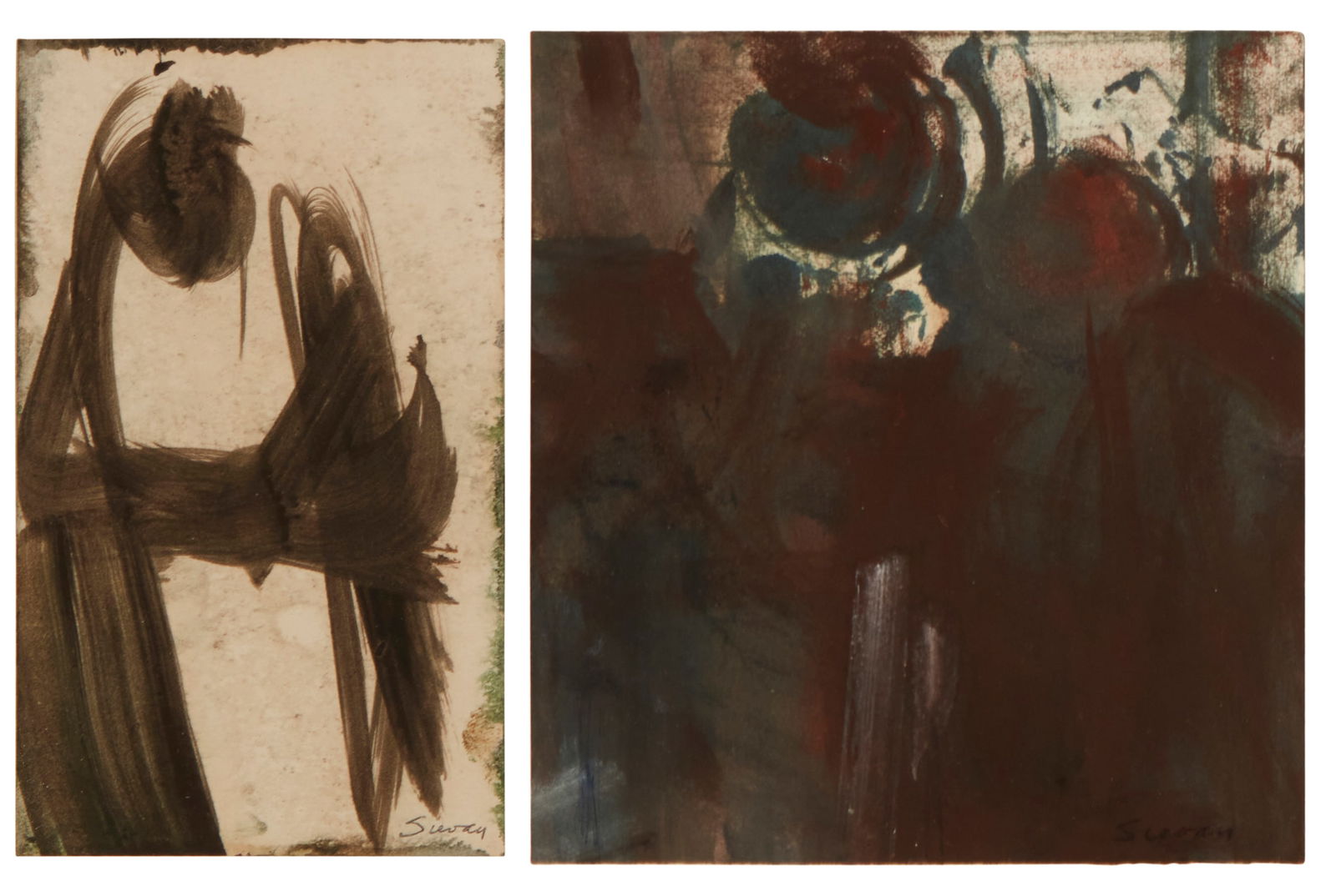 Maurice Sievan (1898-1981), Two works: "Improvisation #2," 1962, and Untitled, 1962, Each oil on (1 of 13)