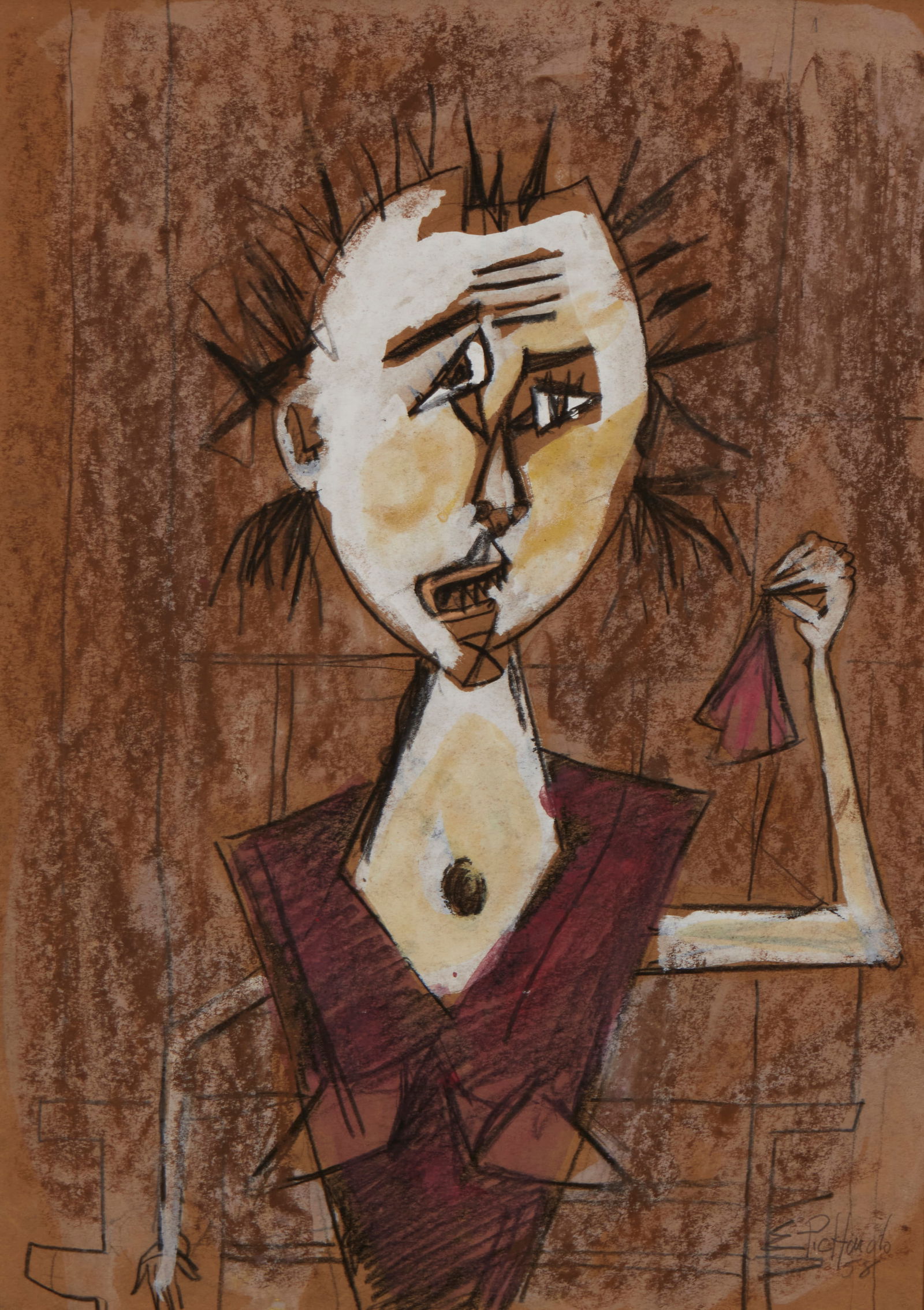 Eligio Pichardo (1929-1984), Untitled (figure), 1958, Mixed media on paper; Sheet: 18" H x 12" W (1 of 7)