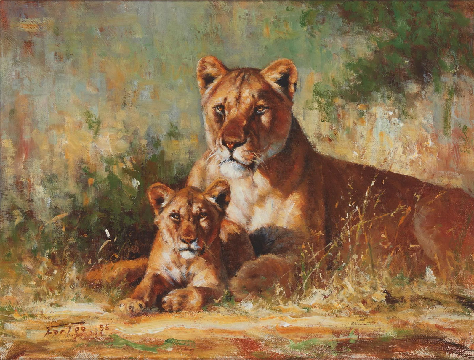 Eric Forlee, (b. 1949), "Sunset at Chirundu," 1995, Oil on canvas, 12" H x 16" W: Eric Forlee(b. 1949)"Sunset at Chirundu," 1995Oil on canvasSigned and dated lower left: Forlee; titled on the frame plaque12" H x 16" W Provenance: Trailside Fine Art Galleries, S