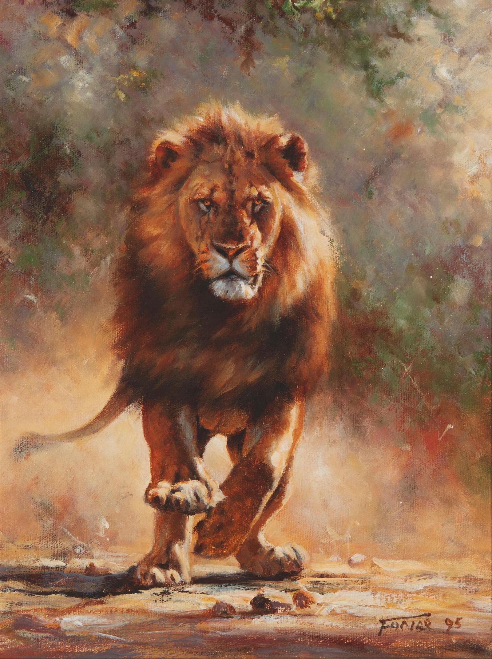 Eric Forlee, (b. 1949), "Fire," 1995, Oil on canvas, 16" H x 12" W: Eric Forlee(b. 1949)"Fire," 1995Oil on canvasSigned and dated lower right: Forlee; titled on the frame plaque16" H x 12" W Provenance: Trailside Fine Art Galleries, Scottsdale, AZ