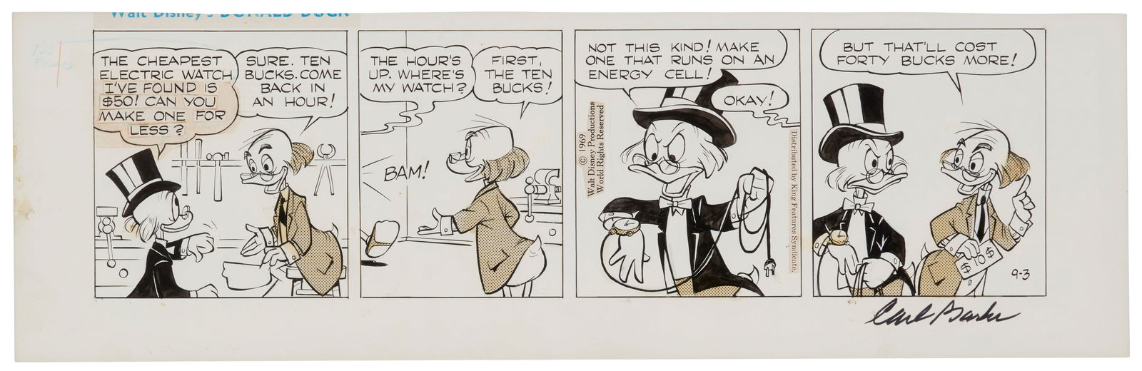 Carl Barks (1901-2000), "Scrooge McDuck" comic strip, 1969, Pencil, ink, and Zipatone on paper, (1 of 7)