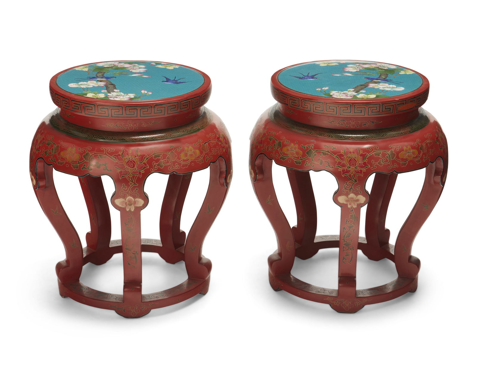 A pair of cloisonnE and lacquered wood stools (1 of 5)
