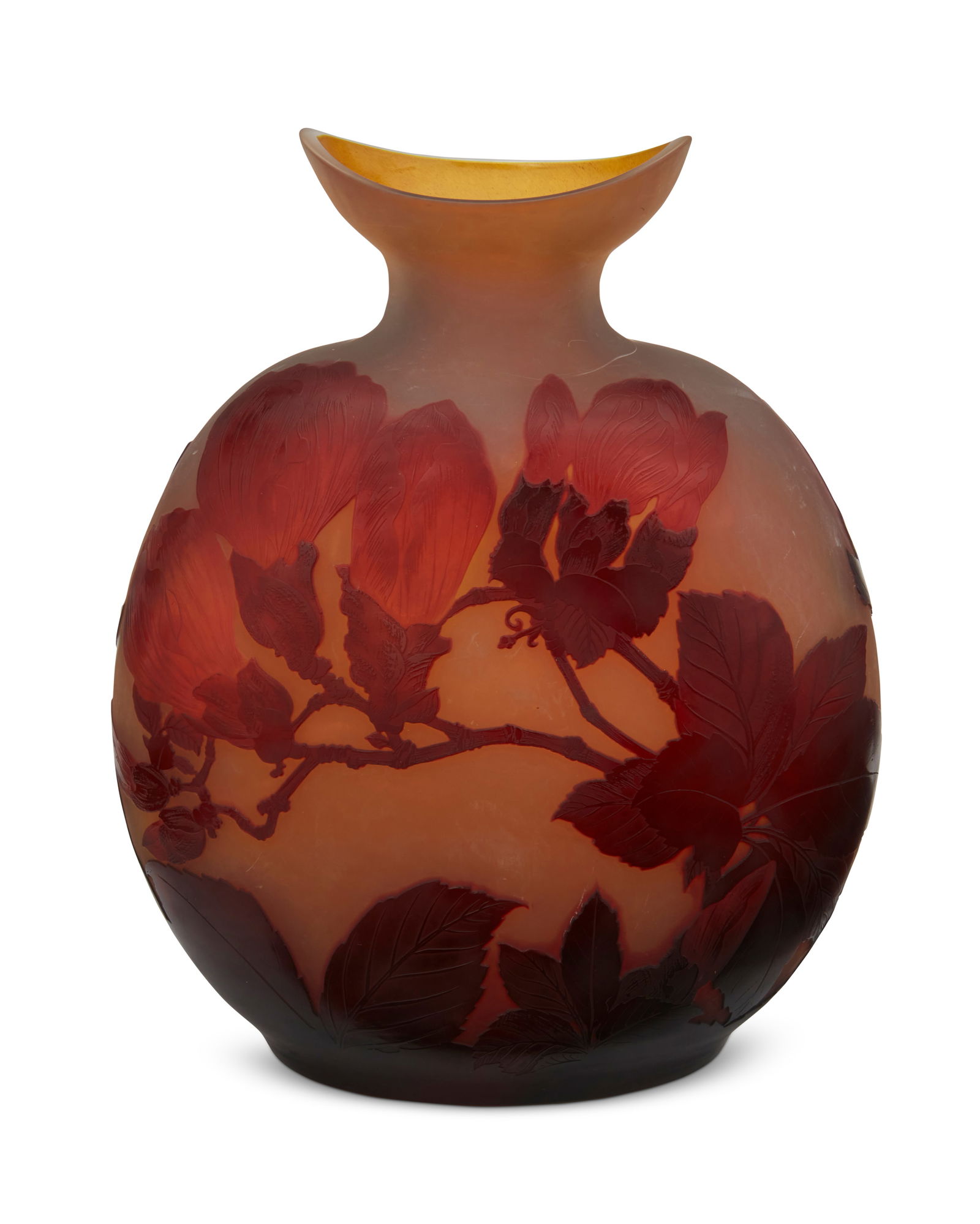 A GallE cameo glass "Magnolia" moon vase (1 of 4)