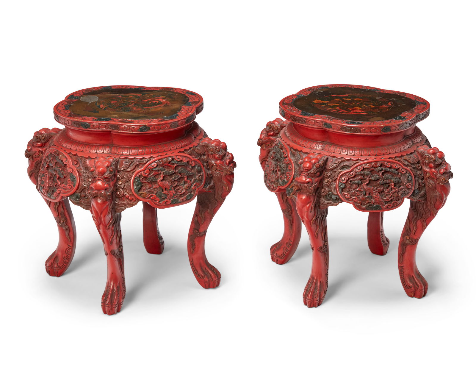 A pair of Chinese carved cinnabar plant stands (1 of 4)