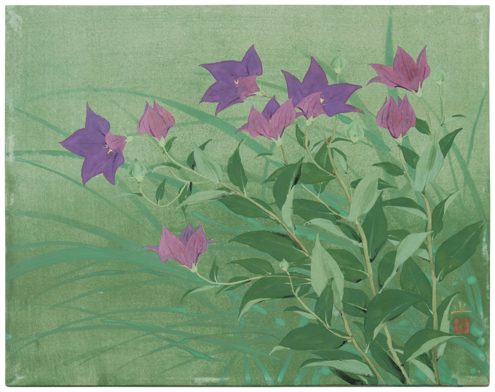 Susumu Maki (b. 1936), "Kikyo," Gouache and ink on paper laid to paperboard, Image/Sheet: 17.75" H x (1 of 7)