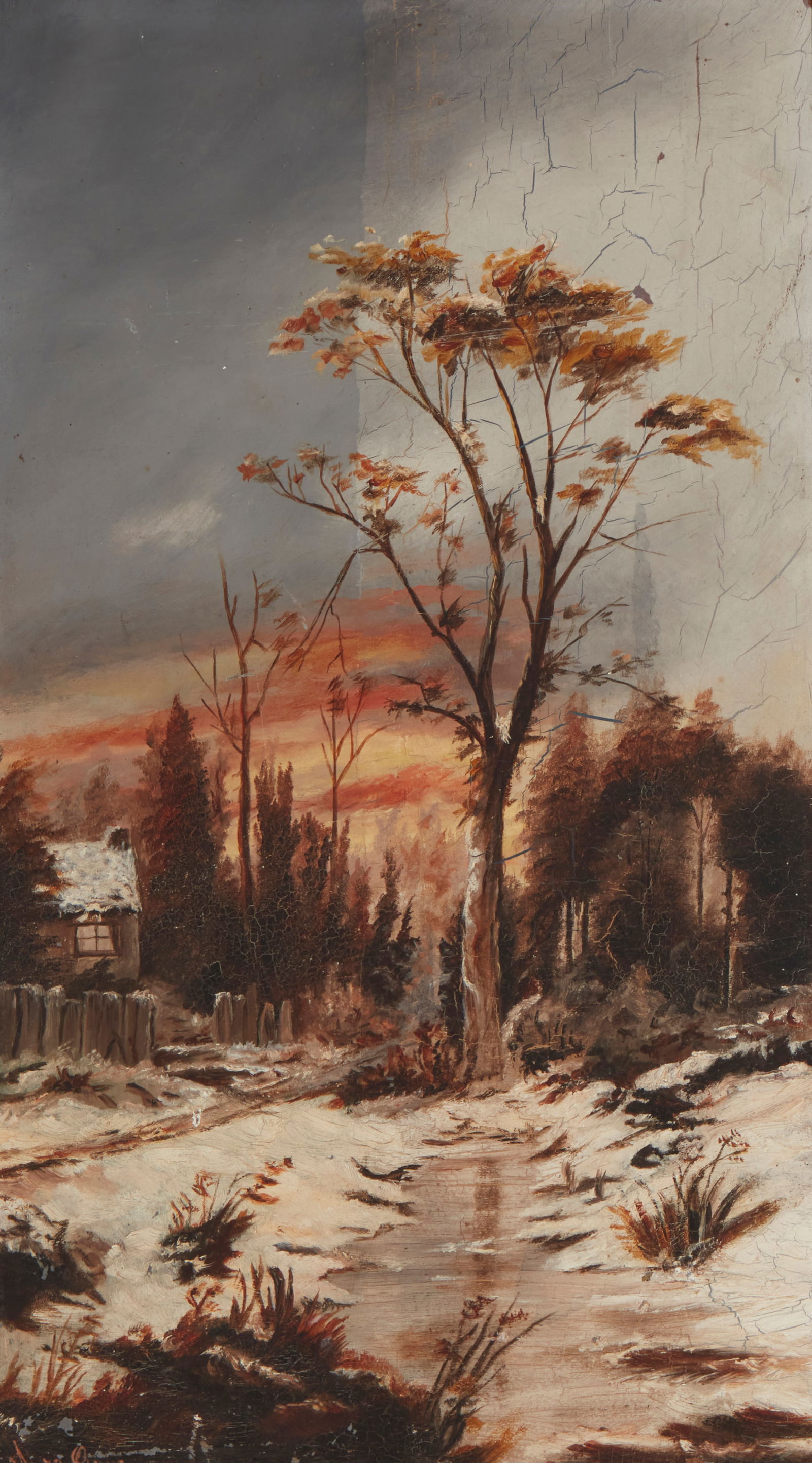 20th Century American School, Cottage in a winter landscape at sunrise, Oil on board, 18.5" H x (1 of 5)