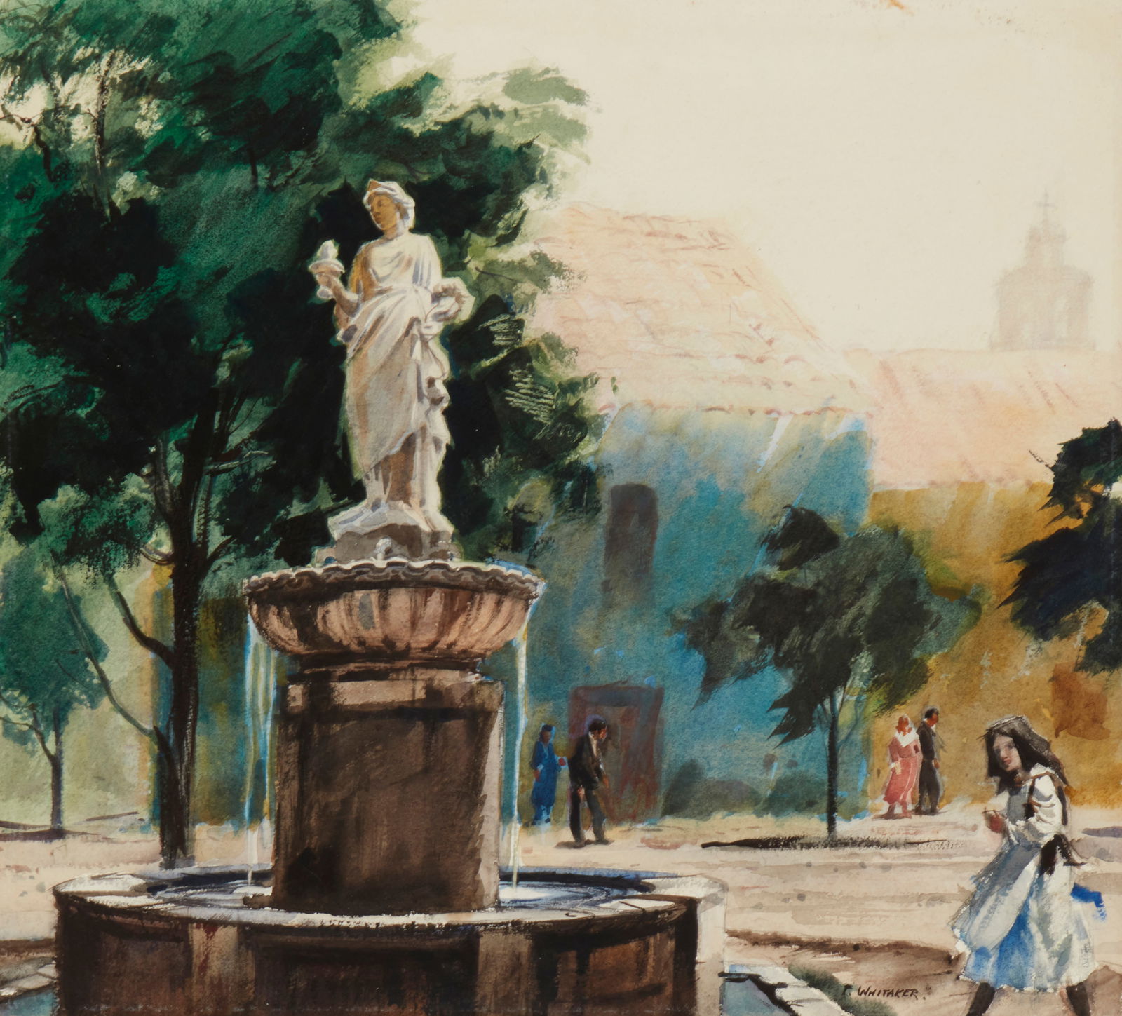 Frederic Whitaker (1891-1980), "Park in Ciudad Rodrigo," Watercolor on paper, Sight: 21.75" H x (1 of 8)