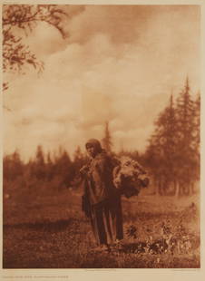 Edward S. Curtis (1868-1952), "Moss for the Baby - Bags - Cree," Plate 625 from "The North American: Edward S. Curtis (1868-1952) "Moss for the Baby - Bags - Cree," Plate 625 from "The North American Indian" Volume 18 Photogravure in brown on tissue-thin Japanese paper From the