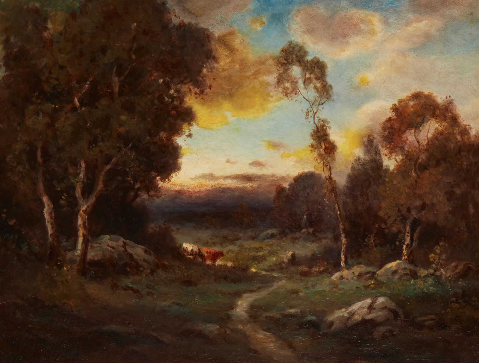 Alexis Matthew Podchernikoff (1886-1933), Cows in pasture at sunset, Oil on board, 14" H x 18" W (1 of 5)