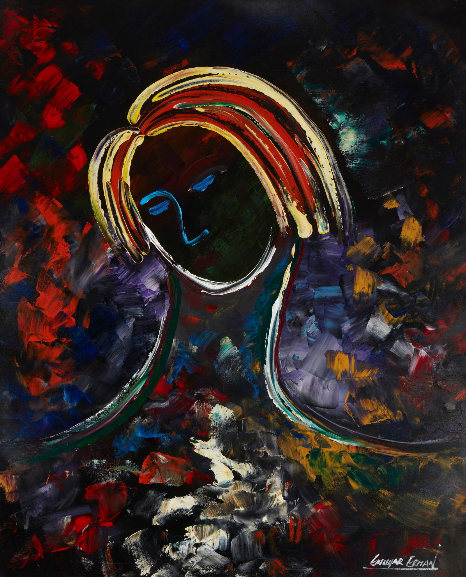 Gunnar Erman (1932-2018), Abstract portrait of a woman, Acrylic on canvas, 49.5" H x 36.5" W (1 of 5)