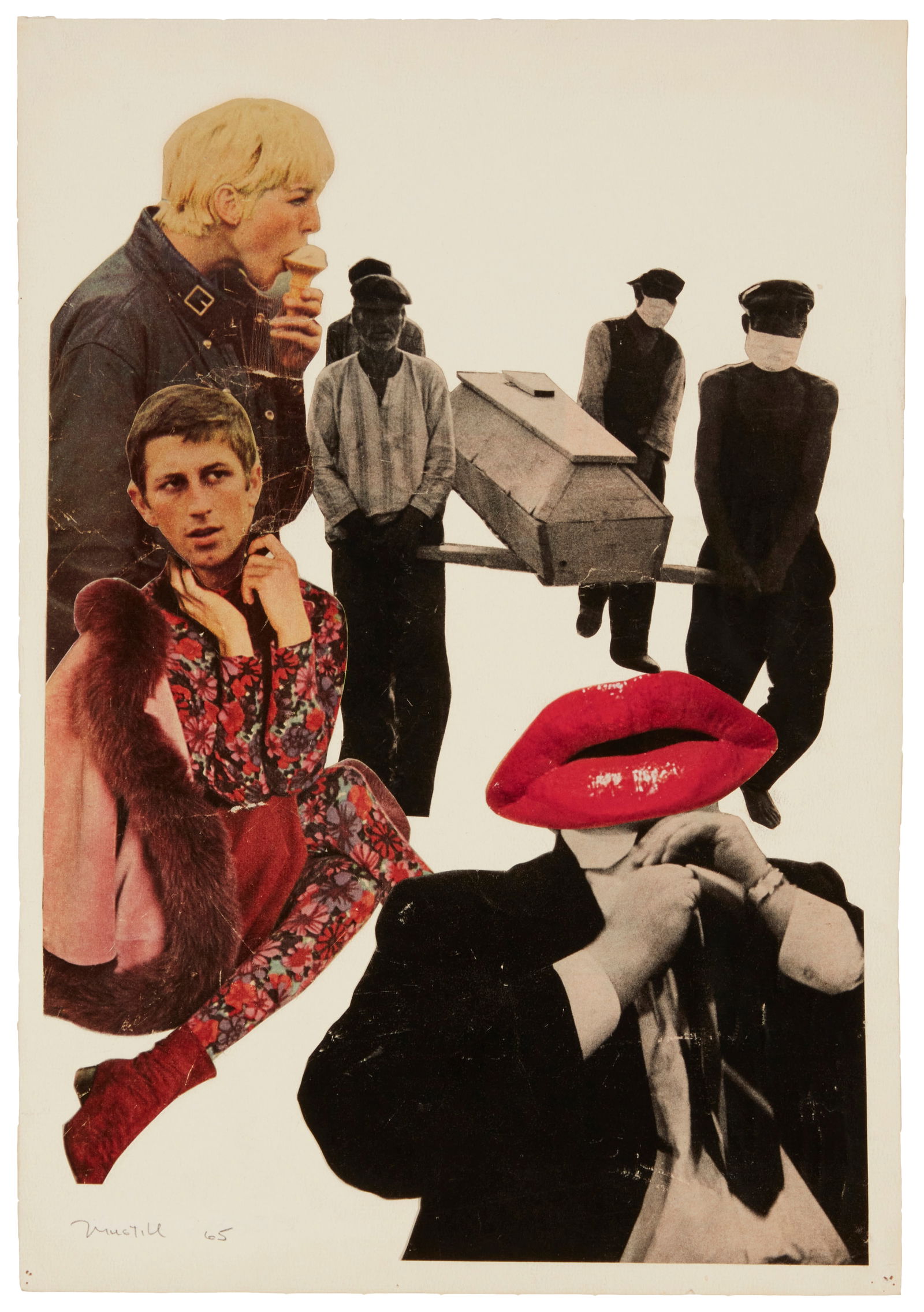 Norman Ogue Mustill (1931-2013), Red lips, 1965, Collage on paper, 17.75" H x 12.125" W (1 of 5)
