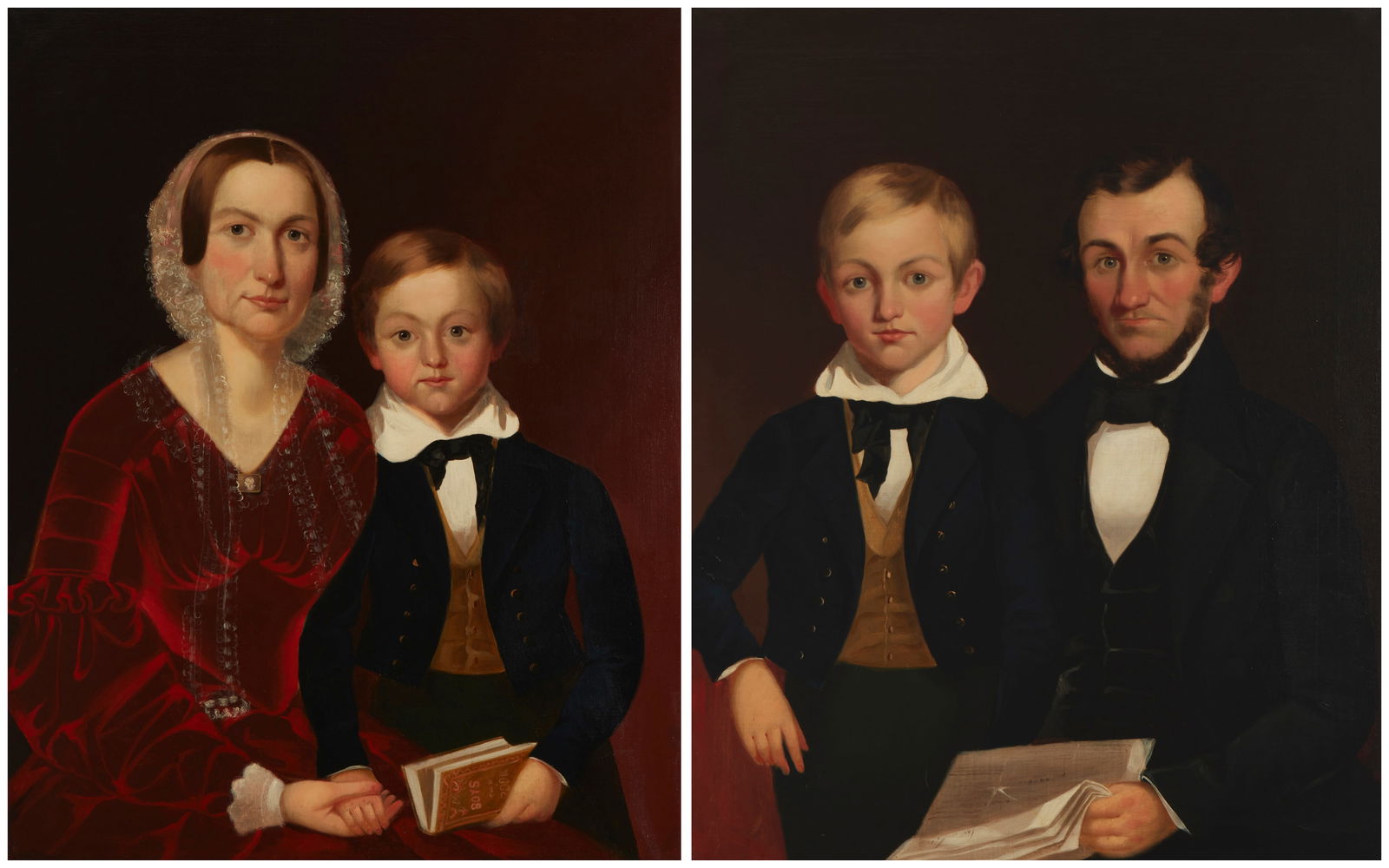 19th Century American School, Father and child portrait, Oil on canvas, 36.25" H x 29.25" W, and (1 of 8)