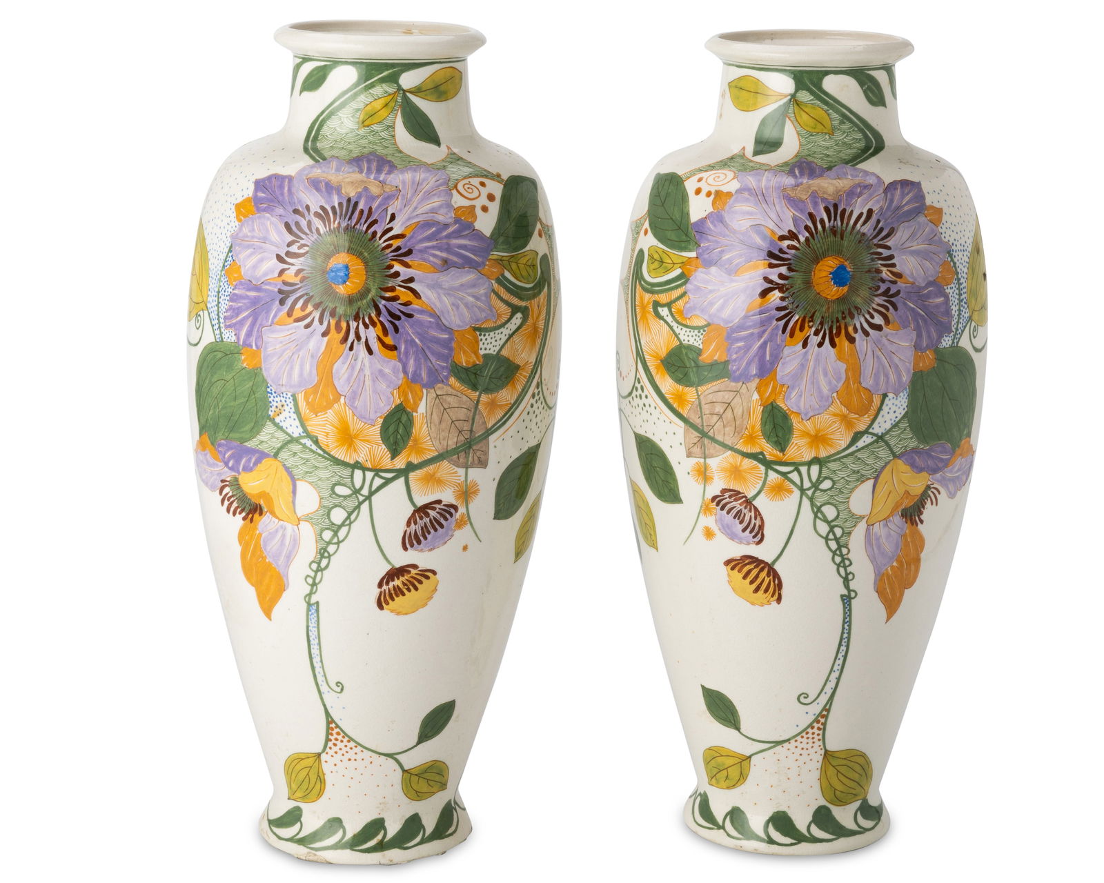A pair of Gouda floral earthenware vases (1 of 3)