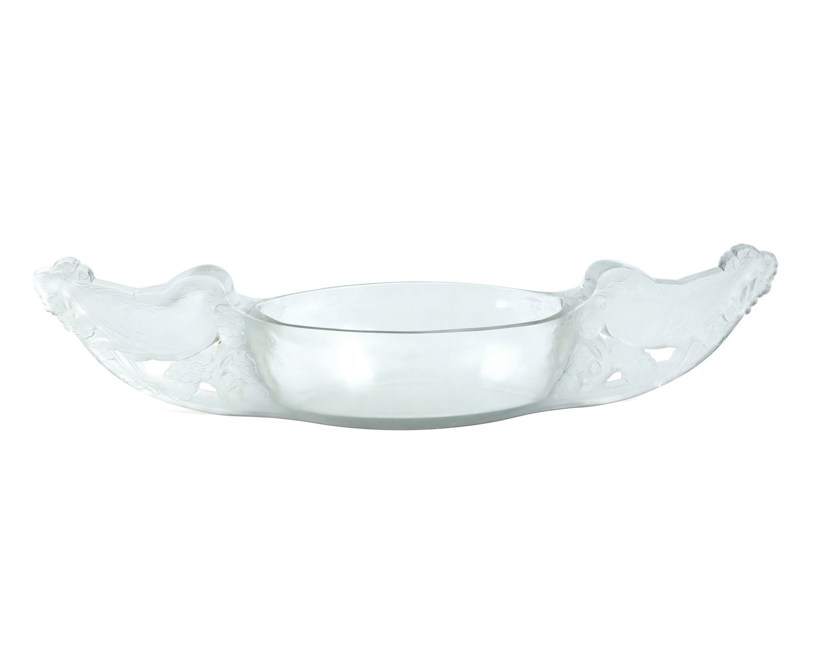 RenE Lalique (1860-1945), A "JardiniEre MEsanges" centerpiece, Circa 1920s, 4.5" H x 21.5" W x 5.25" (1 of 2)