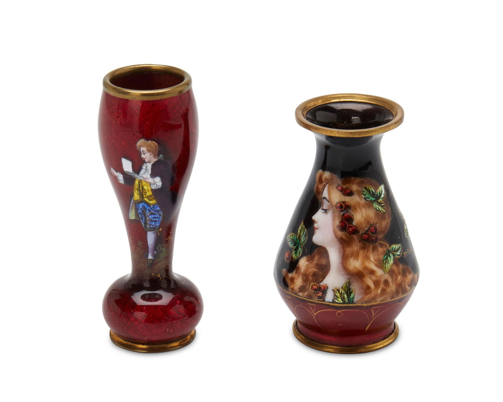 Two French Limoges enamel cabinet vases (1 of 3)