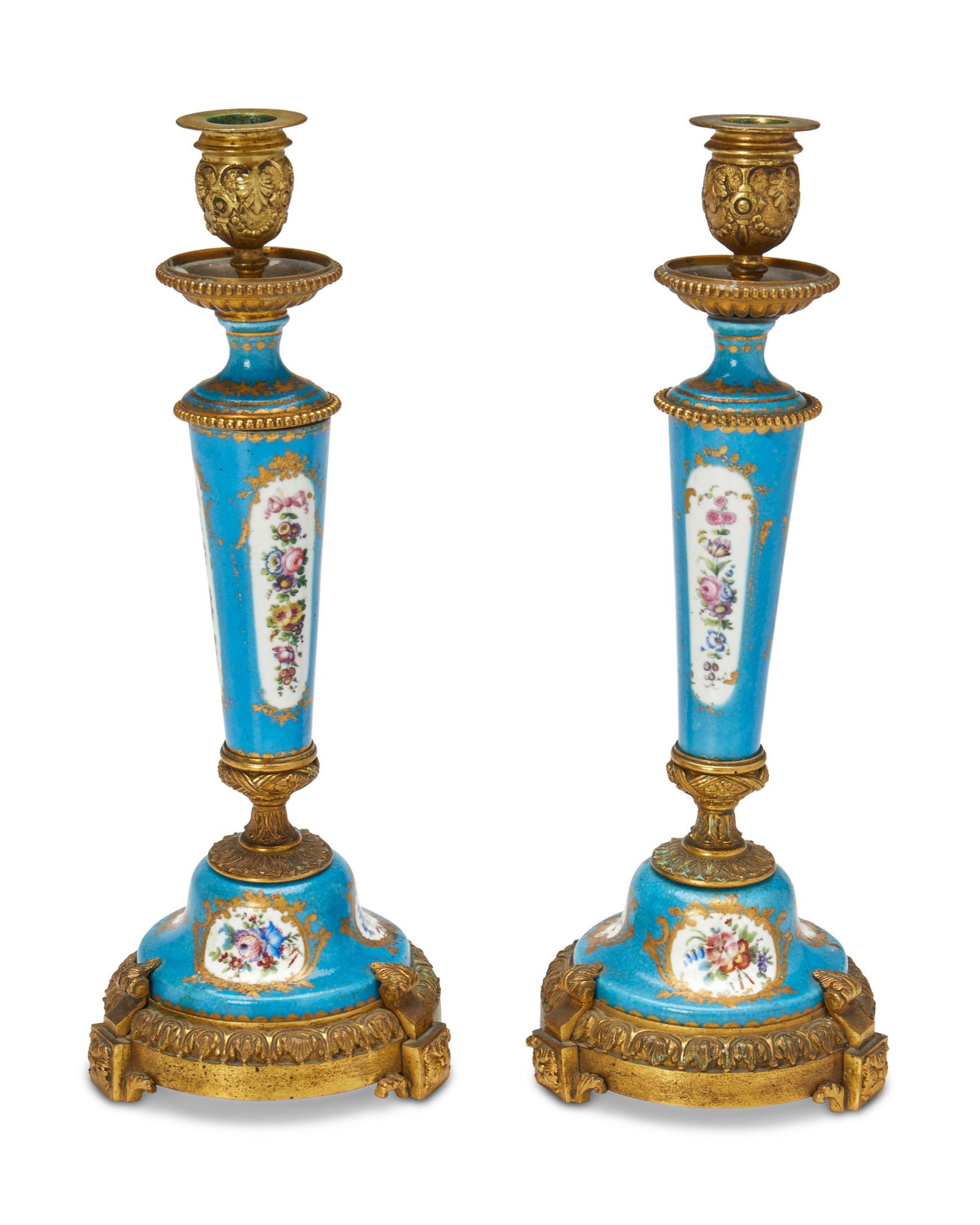 A pair of Sevres-style porcelain candlesticks (1 of 3)