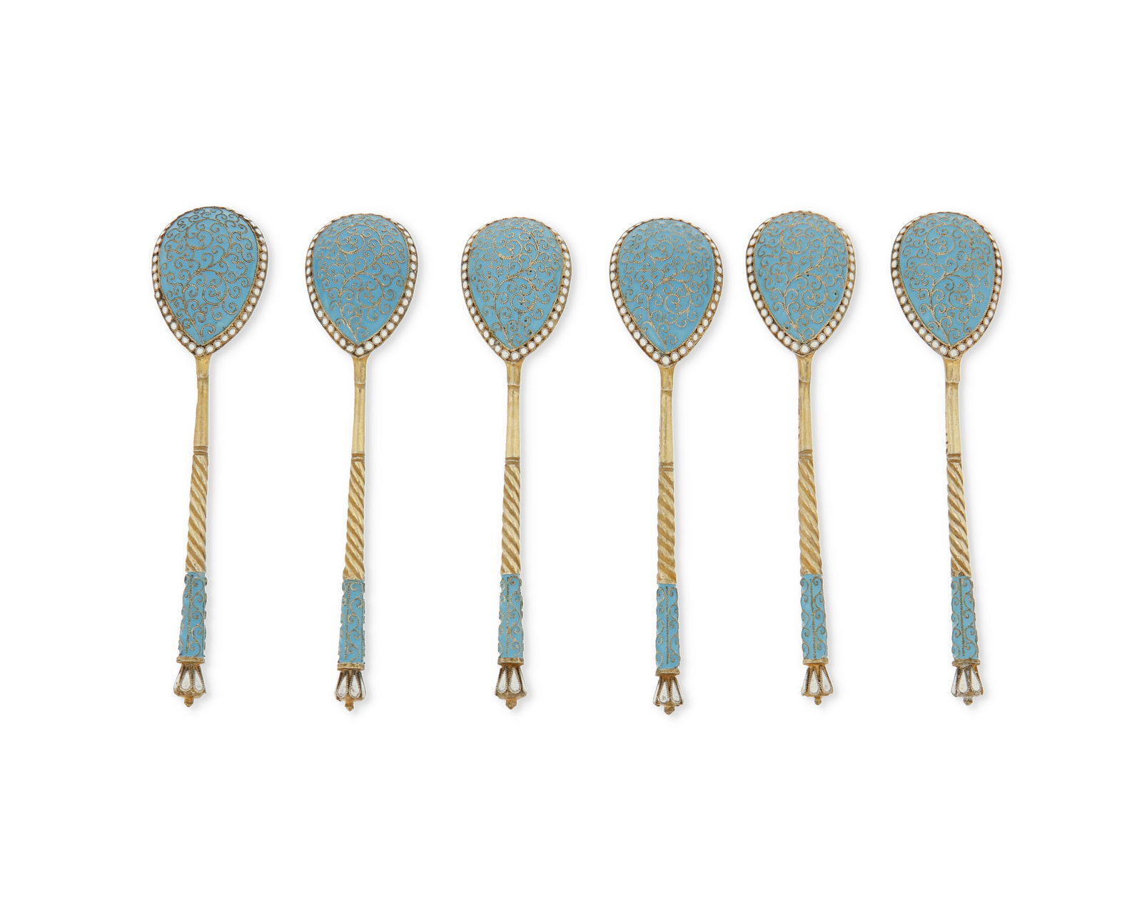 A set of Vasily Agafonov vermeil and enamel spoons (1 of 3)