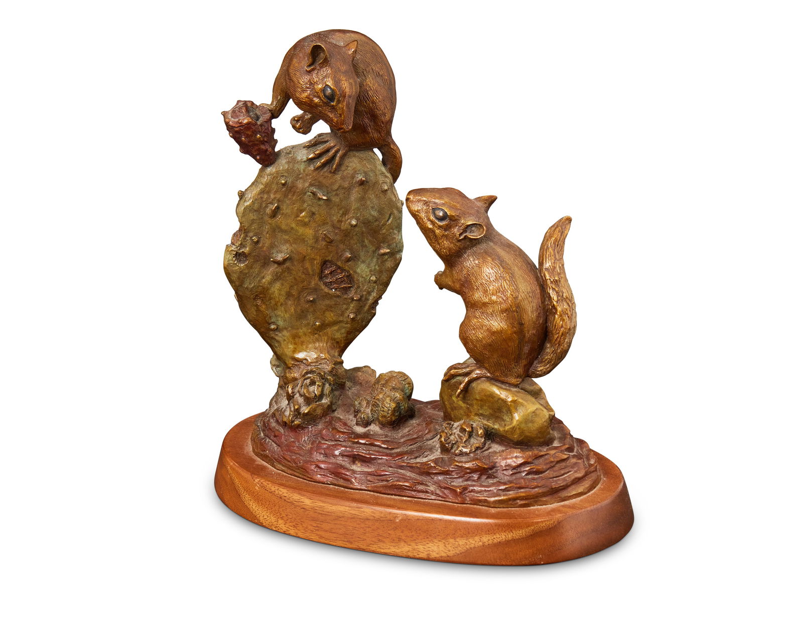 Heather Johnson Beary (b. 20th century), "A Prickly Pair," 2001, Cold-painted bronze on wood base, (1 of 2)