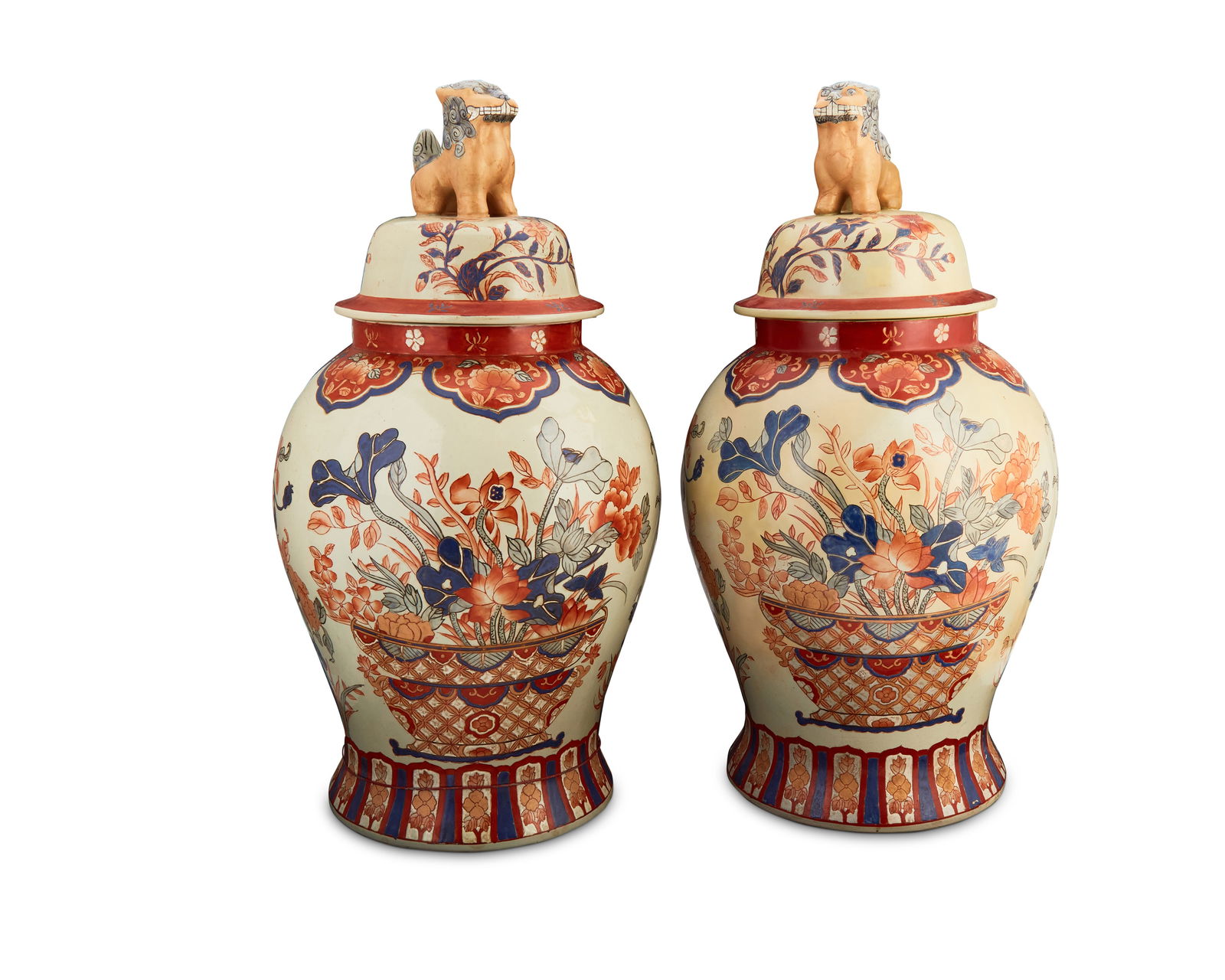 A pair of East Asian-style porcelain lidded vases (1 of 4)