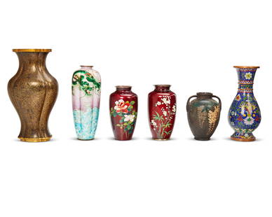 A group of East Asian cloisonnE vases: A group of East Asian cloisonnE vasesLate Meiji/early Taisho Period, late 19th/early 20th centuryMusen dragon vase marked to the underside with a Kanji characterComprising one pair of Japanese musen c