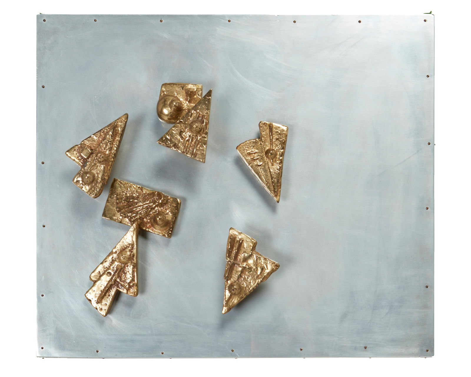 Thom Wheeler (b. 1946), Untitled, 1978, Steel plaque with brass arrowheads, 20" H x 24" W (1 of 6)