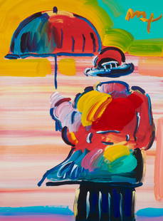 Peter Max (b.1937), "Umbrella Man," 2005, Mixed media and acrylic in colors on paper mounted to: Peter Max (b.1937) "Umbrella Man," 2005 Mixed media and acrylic in colors on paper mounted to foamboard, in a mount with portions designed by the artist Signed upper right: Max; dated by