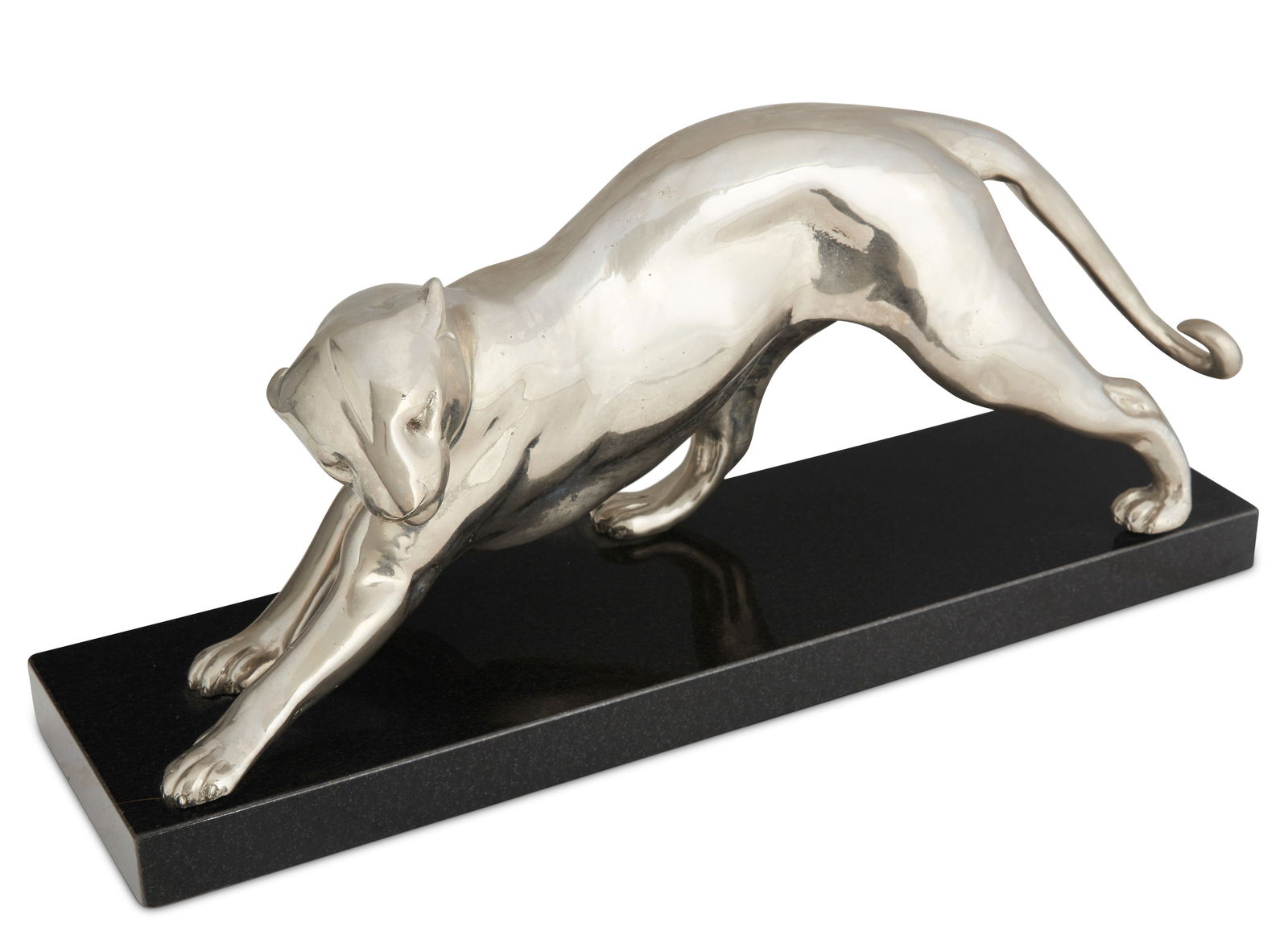 Pierre Camchord (20th Century), Silvered bronze figure of a panther stretching, Silvered patinated (1 of 4)