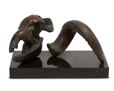 Jack Zajac (b. 1929), iSmall Skull & Horn After Orvieto V,i 1976, Bronze on a black marble base, 12": Jack Zajac(b. 1929)iSmall Skull & Horn After Orvieto V,i 1976Bronze on a black marble baseEdition: 2/12Signed and numbered in the casting: Zajac12" H x 26" W x 12" D Provenance: P