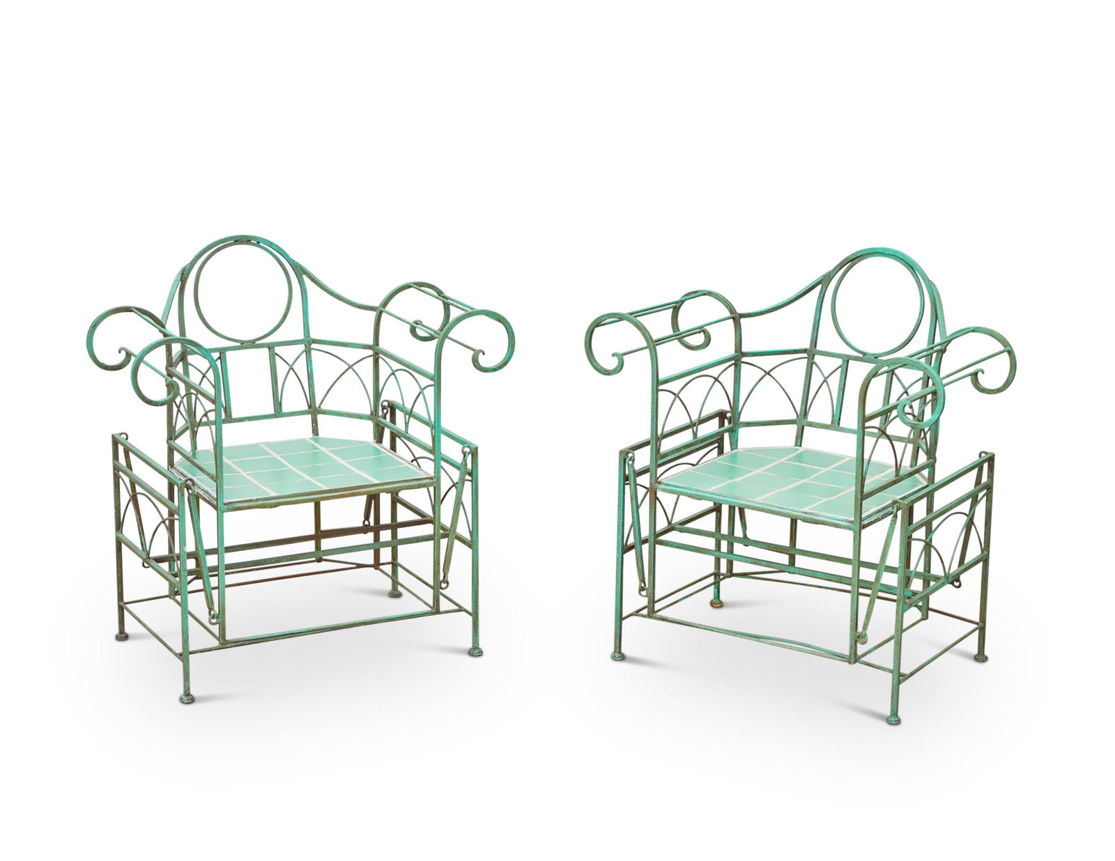 A pair of Art Deco wrought iron garden glider chairs (1 of 3)