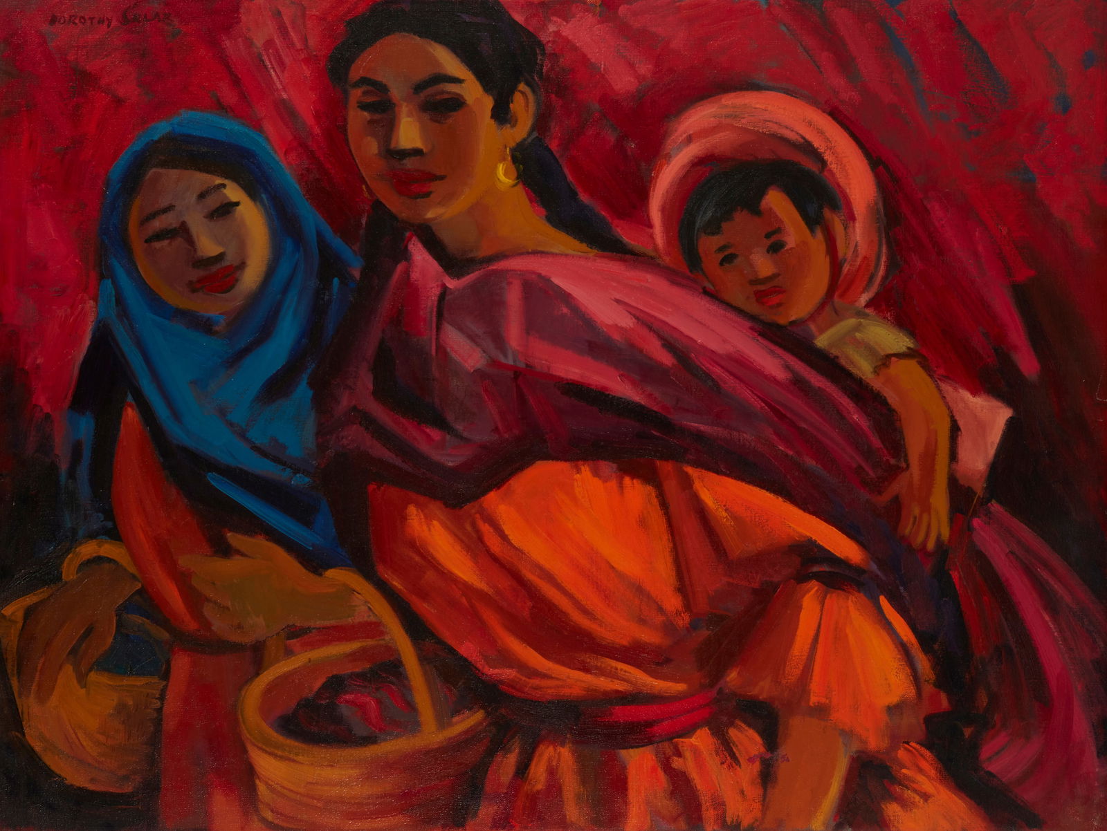 Dorothy Sklar (1906-1996), "Orange Dress," Oil on canvas, 30" H x 40" W: Dorothy Sklar(1906-1996)"Orange Dress"Oil on canvasSigned upper left: Dorothy Sklar; titled on the stretcher, verso30" H x 40" W Other Notes: Born in New York City in 1906, Dorothy