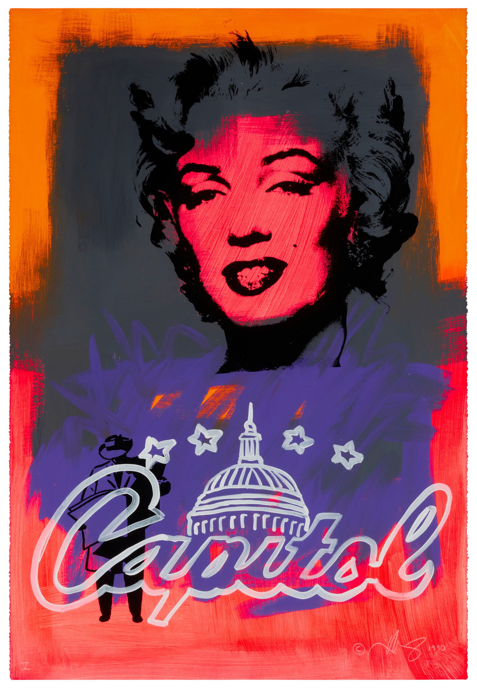 20th Century American School, Marilyn Monroe (pink), 1990, Screenprint and mixed media with hand (1 of 6)