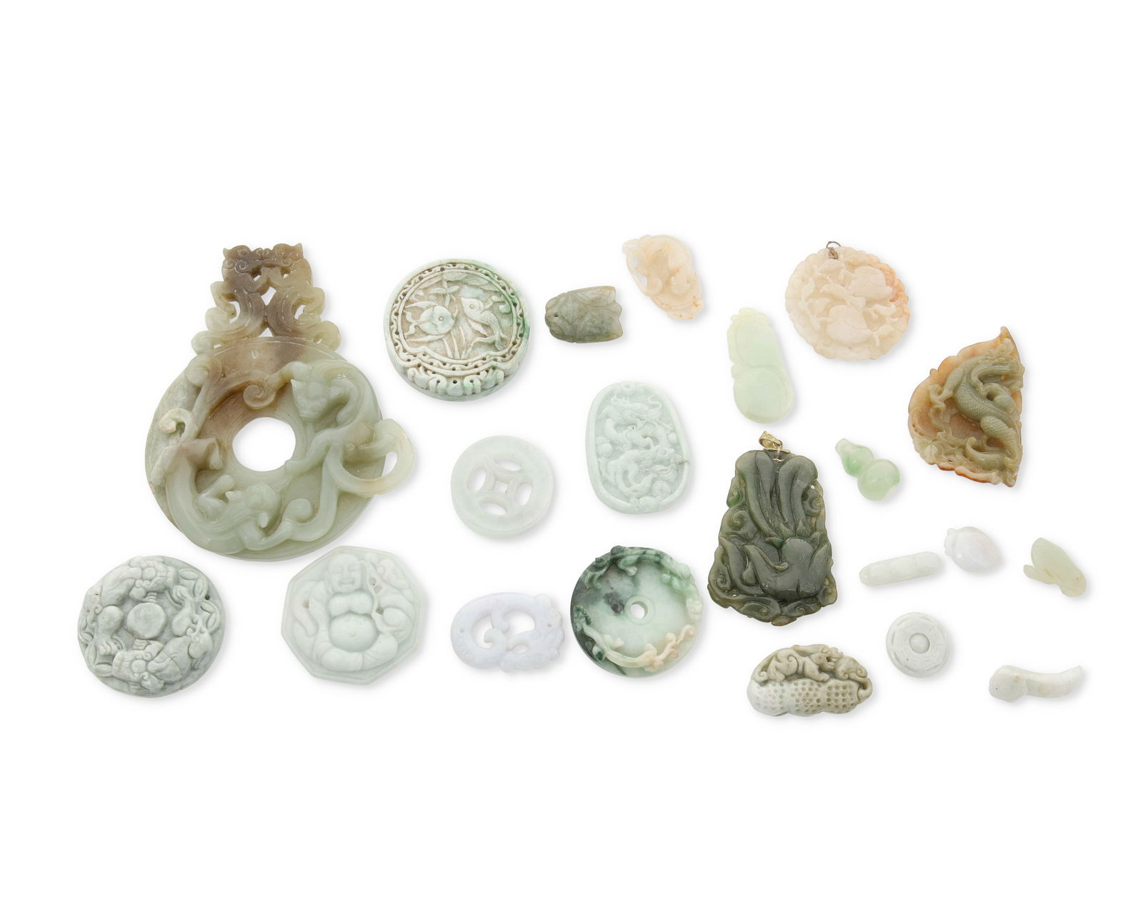 An assembled group of jadeite and hardstone carvings (1 of 2)