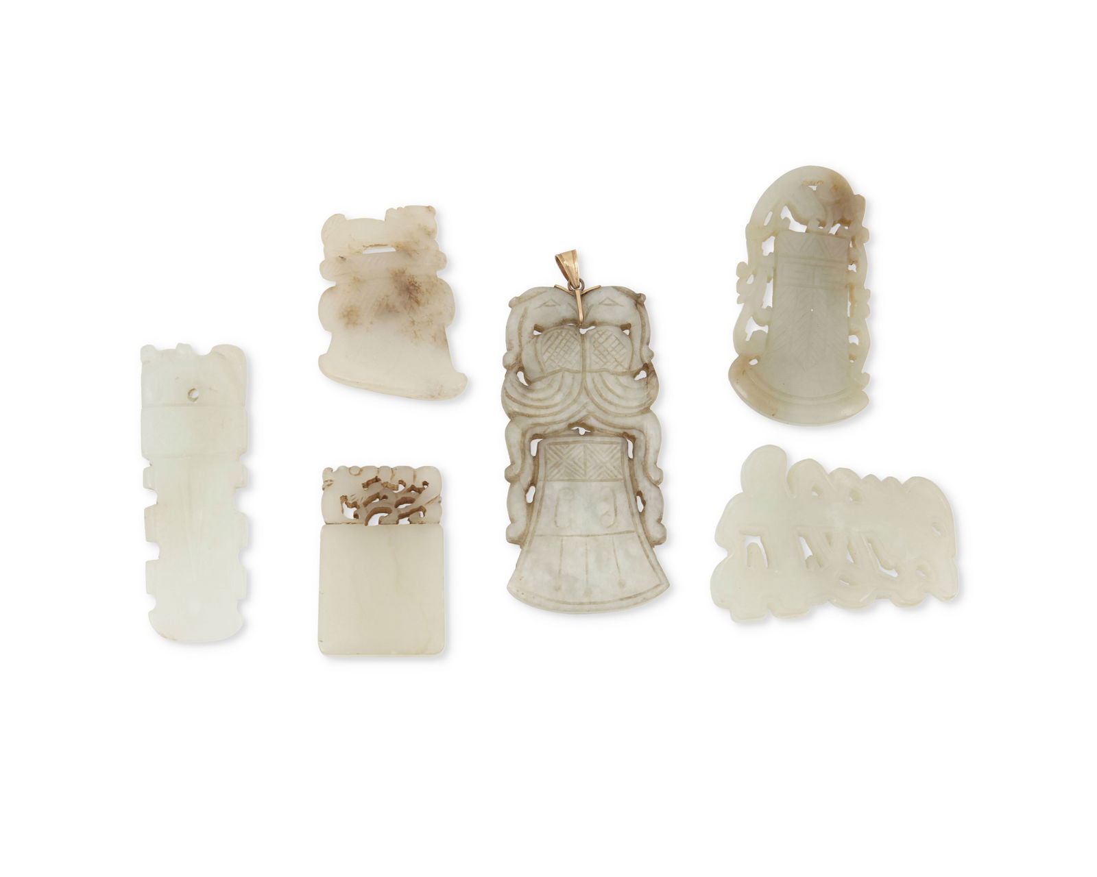 Six jade and hardstone pendants (1 of 2)