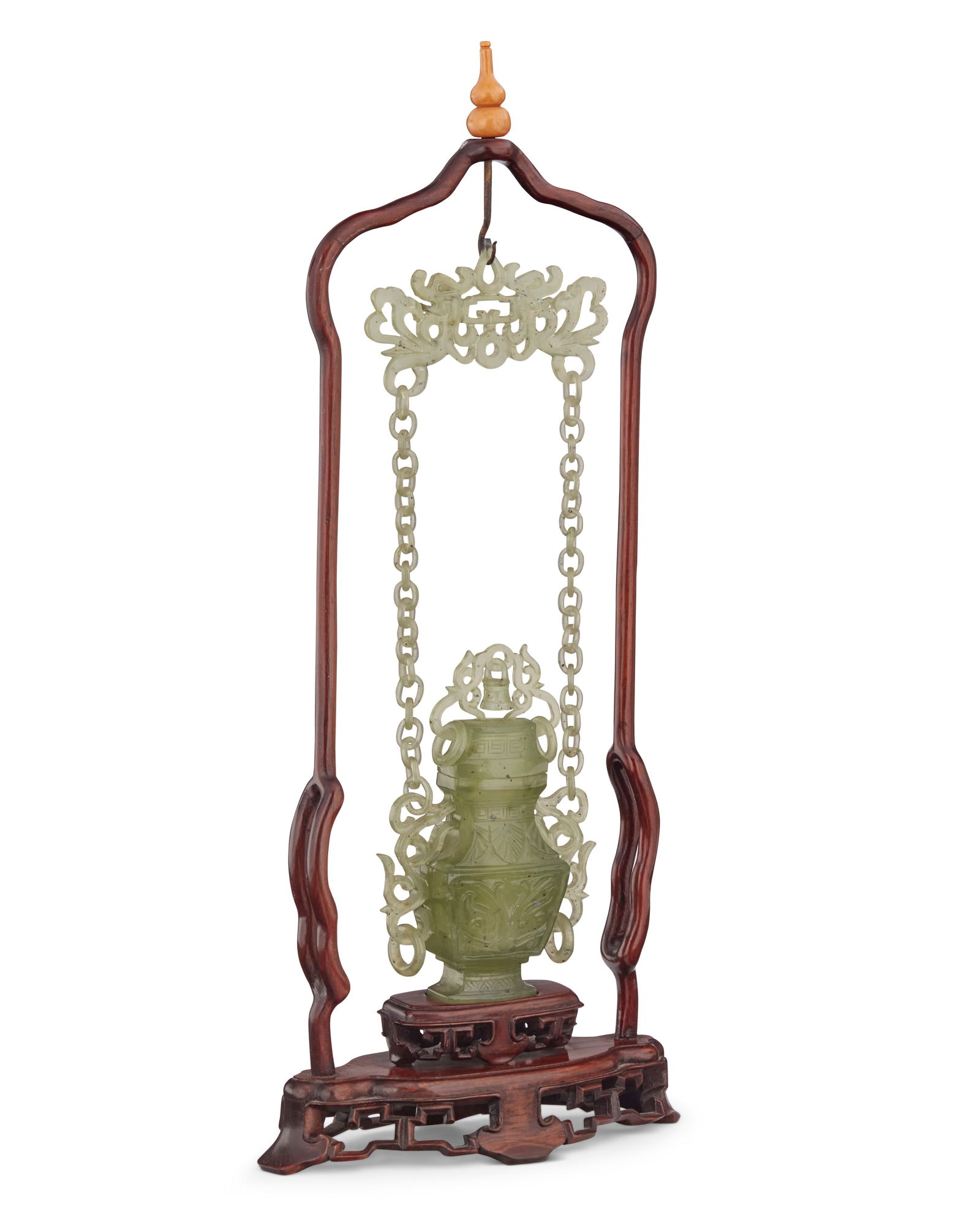 A Chinese carved hardstone urn pendant (1 of 2)