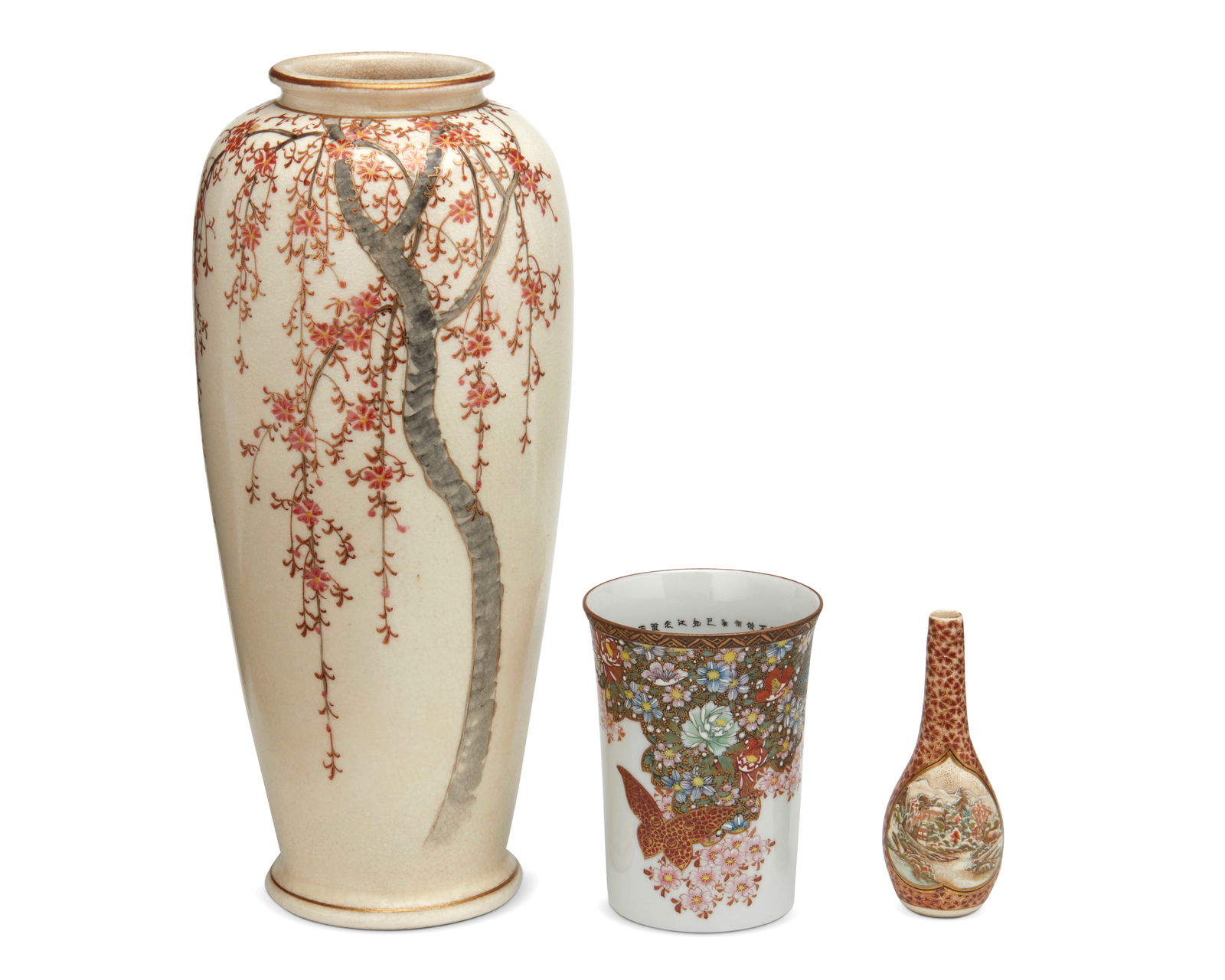 Three Japanese Satsuma porcelain vessels (1 of 9)