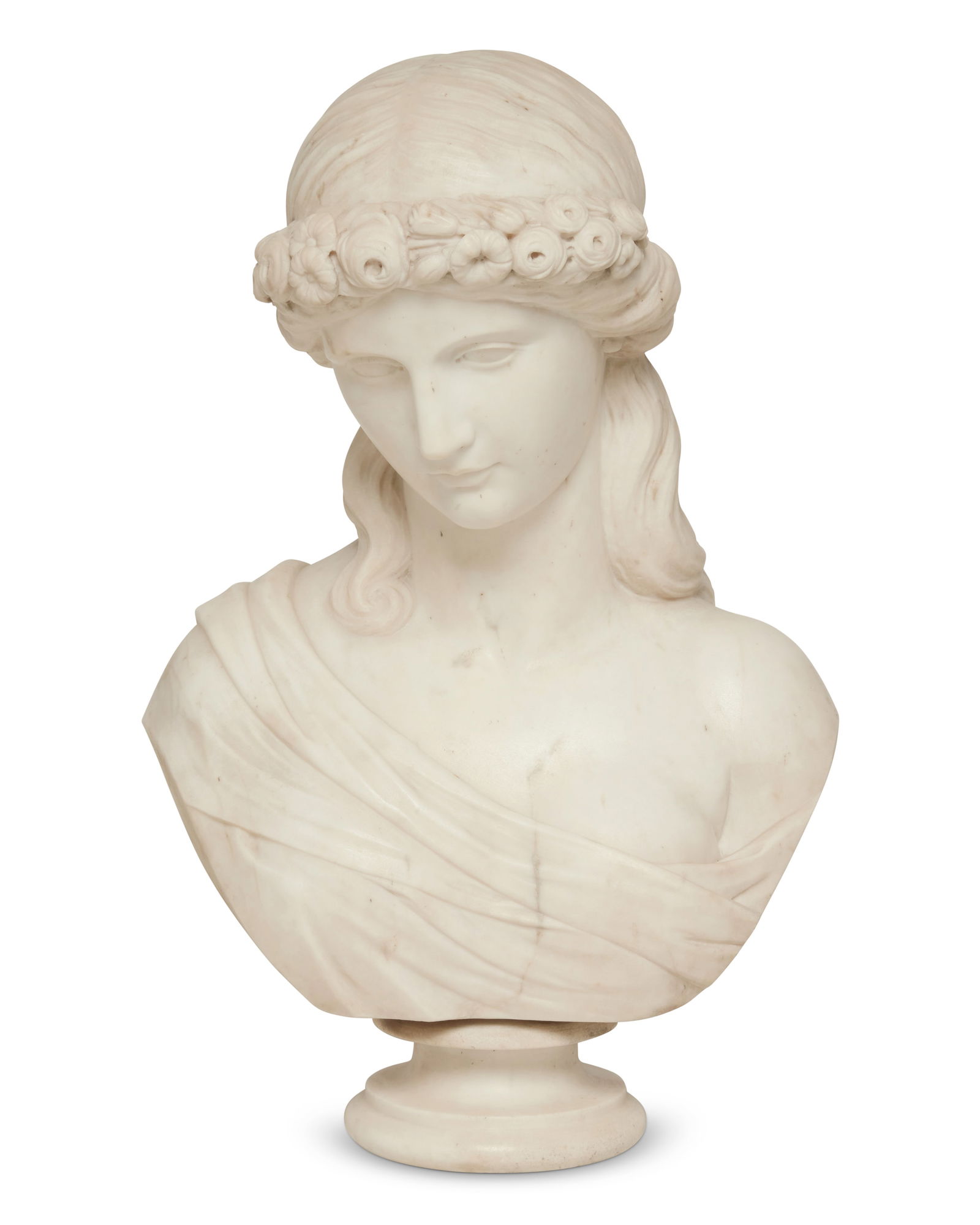 A Continental carved marble bust of woman (1 of 4)