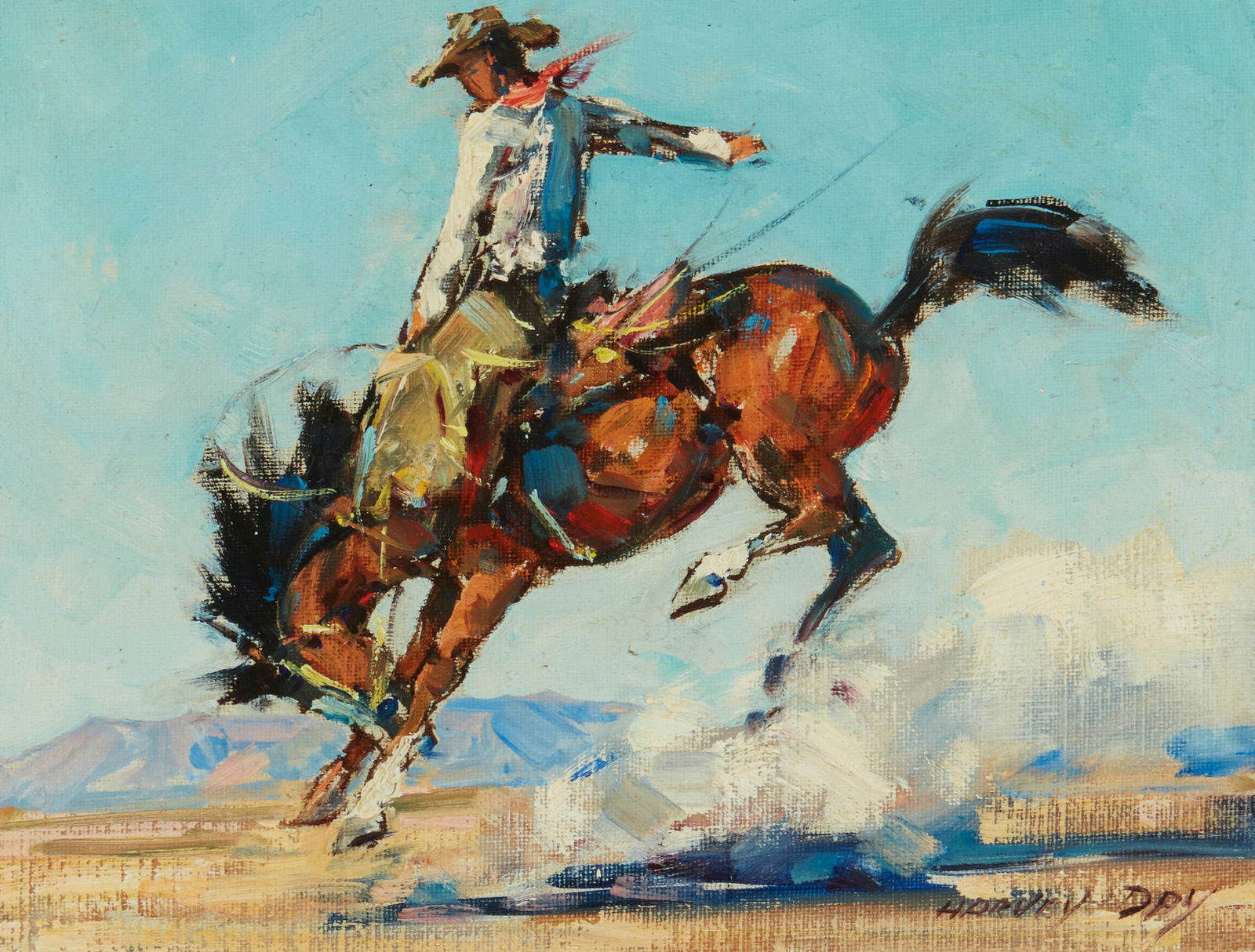 Marjorie Reed (1915-1996), ""Ride 'M Cowboy!"" Oil on canvas, 8" H x 10" W (1 of 6)
