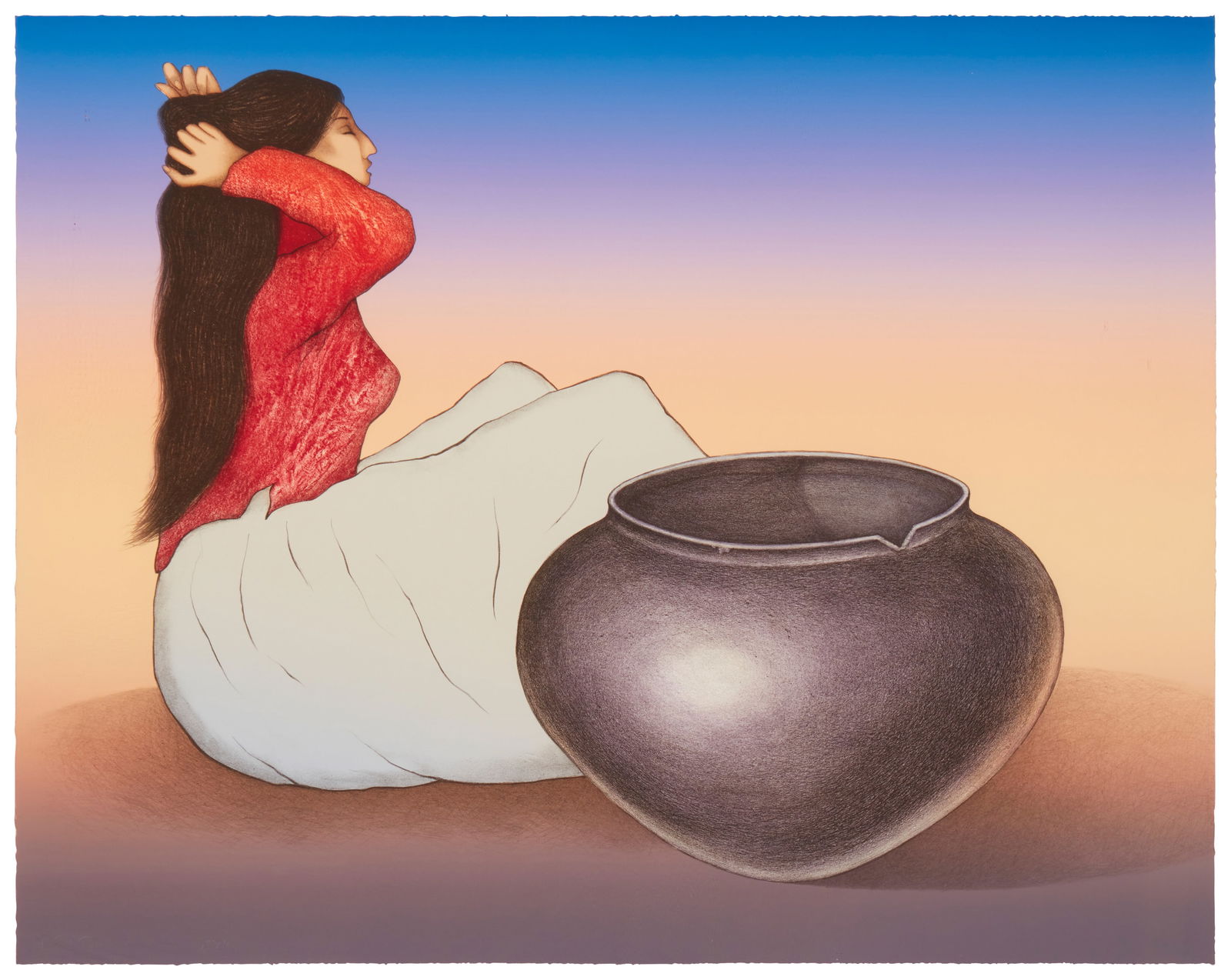R.C. Gorman (1932-2005, Navajo/Dine), "Pueblo Jar," 1986, Lithograph in colors on paper, (1 of 6)