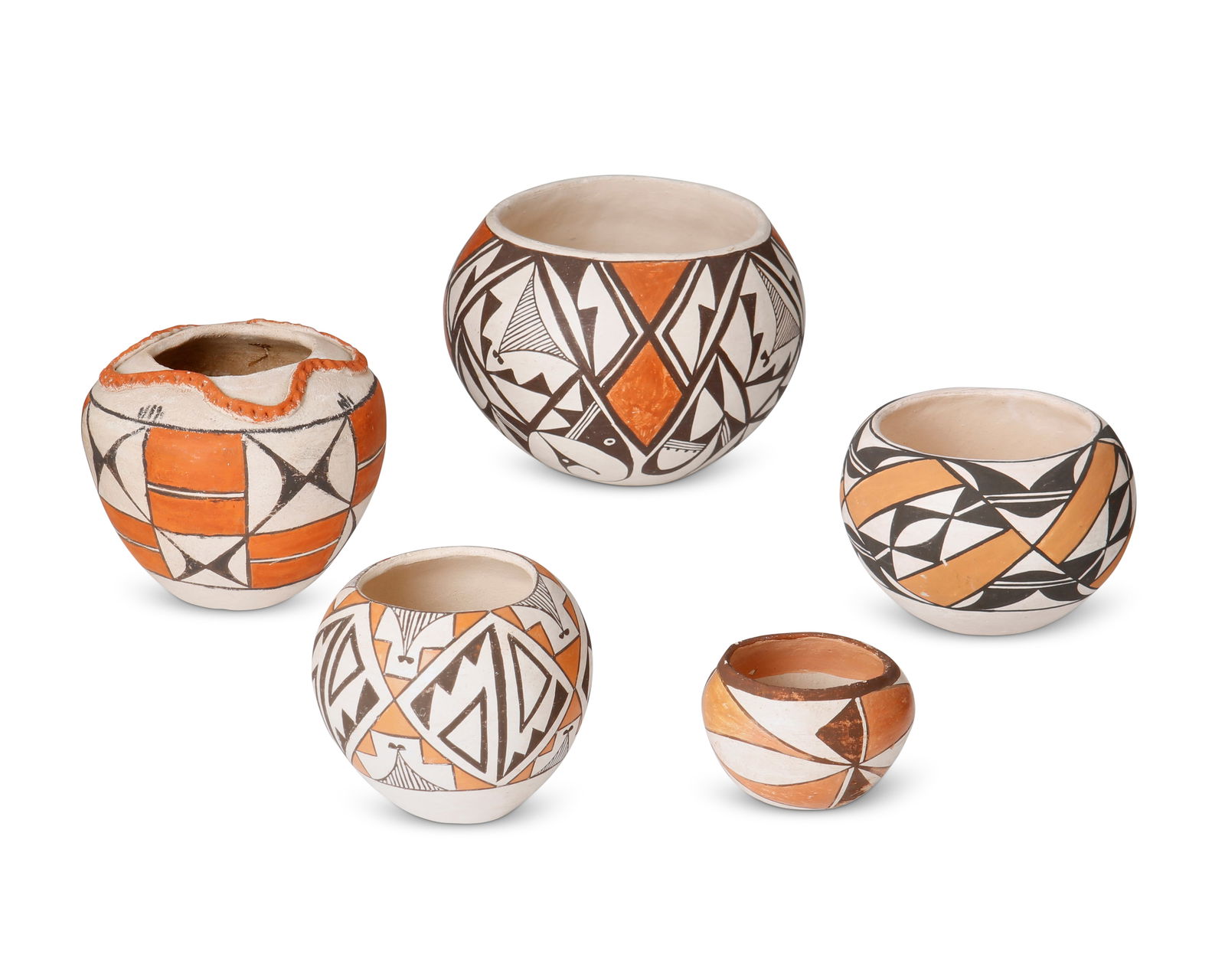 A group of Acoma Pueblo polychrome pottery vessels (1 of 4)