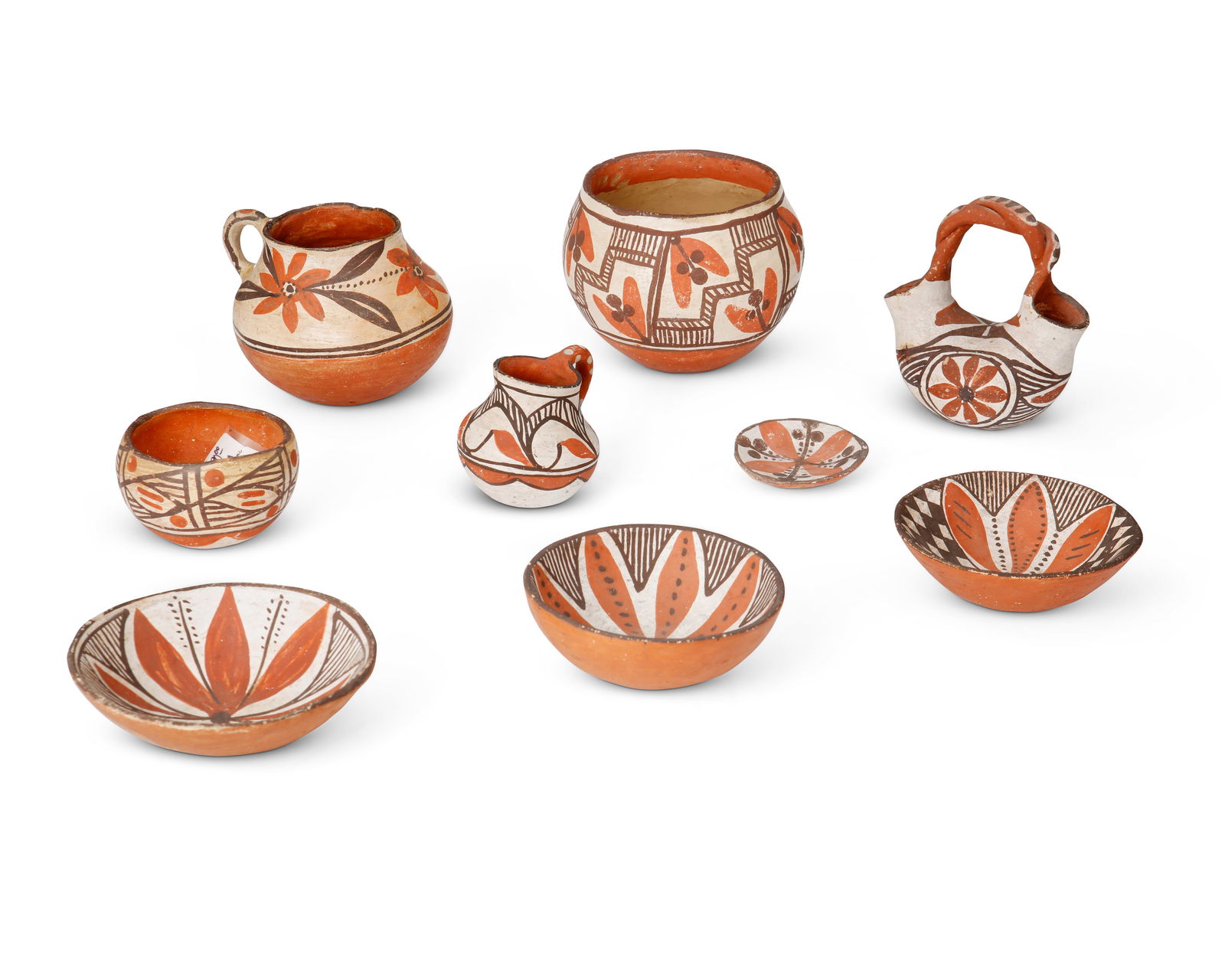 A group of Puebloan polychrome pottery items (1 of 2)