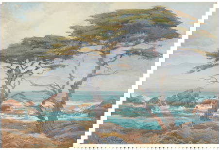 Percy Gray (1869-1952), Along the Monterey coastline, 1928: Percy Gray(1869-1952)Along the Monterey coastline, 1928Watercolor on paper laid to boardSigned and dated lower left: Percy Gray14" H x 20" W