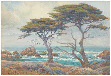 Percy Gray (1869-1952), Along the Monterey coastline, 1928: Percy Gray(1869-1952)Along the Monterey coastline, 1928Watercolor on paper laid to boardSigned and dated lower left: Percy Gray14" H x 20" W