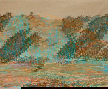 Rinaldo Cuneo (1877-1939), Landscape with hills and farmhouses, 1916, Oil on canvas, 20" H x 24.5" W: Rinaldo Cuneo(1877-1939)Landscape with hills and farmhouses, 1916Oil on canvasSigned and dated lower left: Rinaldo Cuneo20" H x 24.5" W