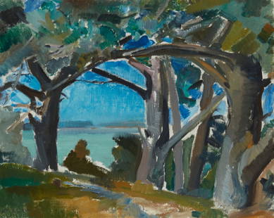 William Alexander Gaw (1891-1973), "Cyprus Trees," 1941, Oil on canvas, 16" H x 20" W: William Alexander Gaw(1891-1973)&quot;Cyprus Trees,&quot; 1941Oil on canvasSigned lower left: Wm. A. Gaw; titled and dated on a gallery label affixed to the stretcher16&quot; H x 20&quot; W Provenance