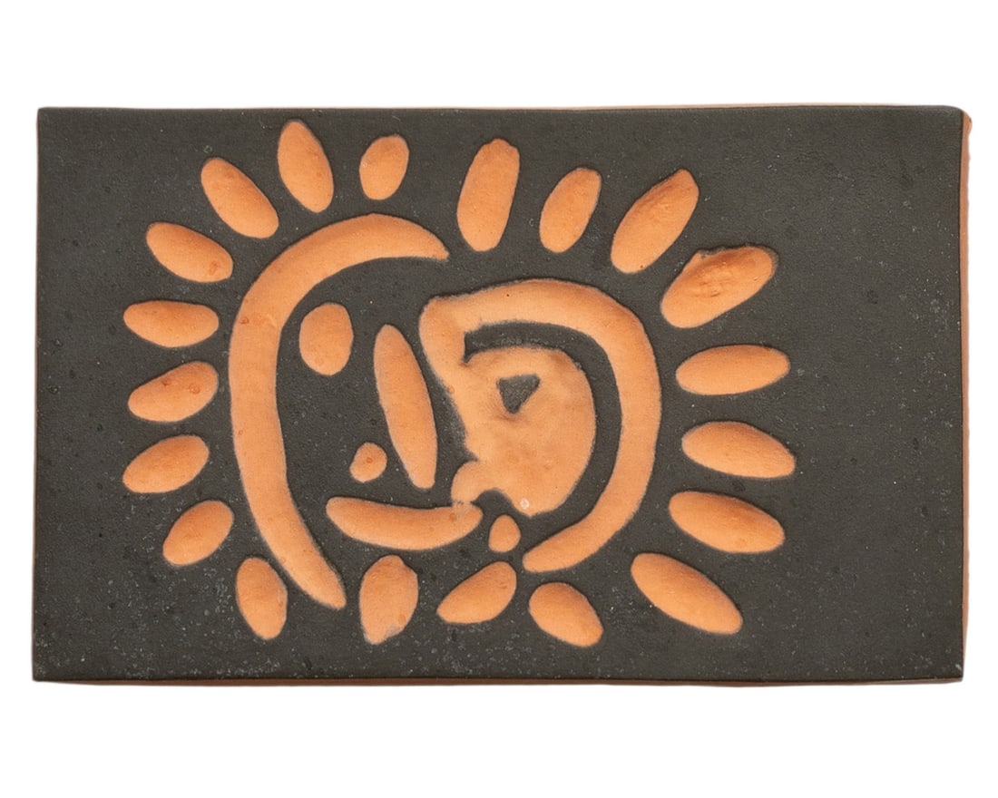 Pablo Picasso (1881-1973), "Little Sun," 1968, Red earthenware tile with black slip, 4" H x 6" W (1 of 5)
